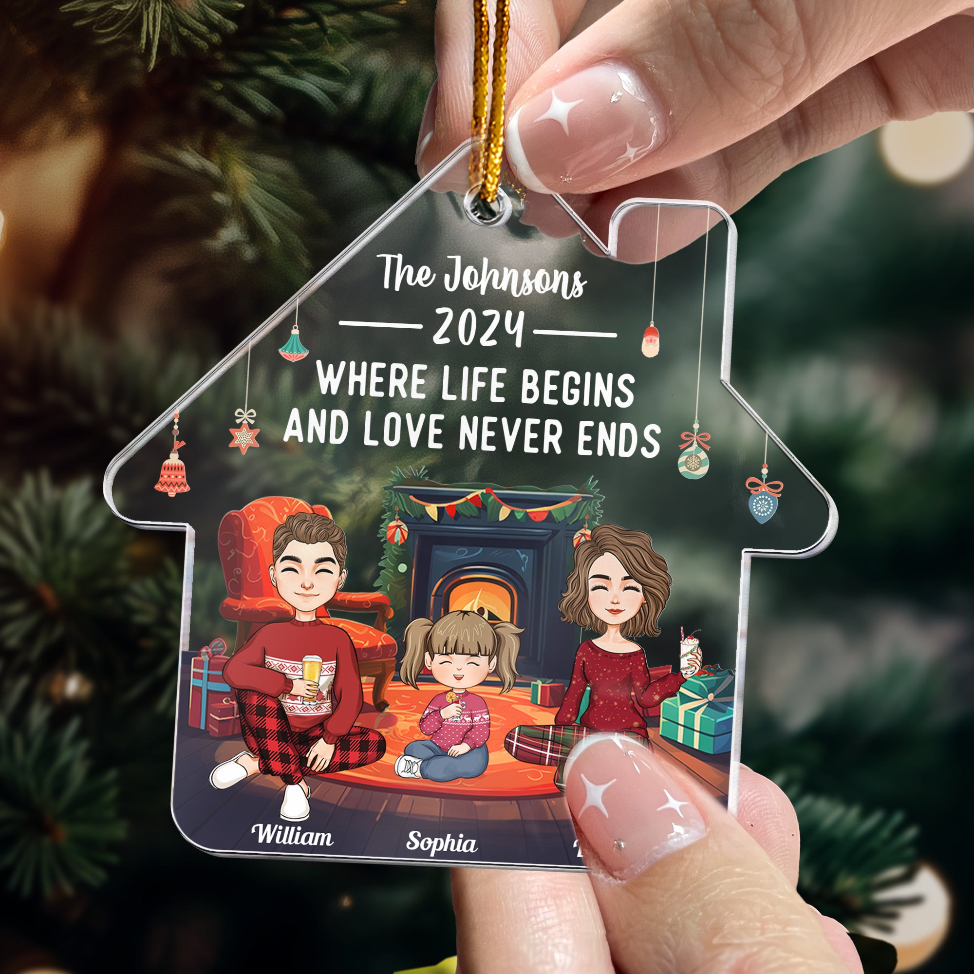 Family Where Life Begins And Love Never Ends - Personalized House Shaped Acrylic Ornament