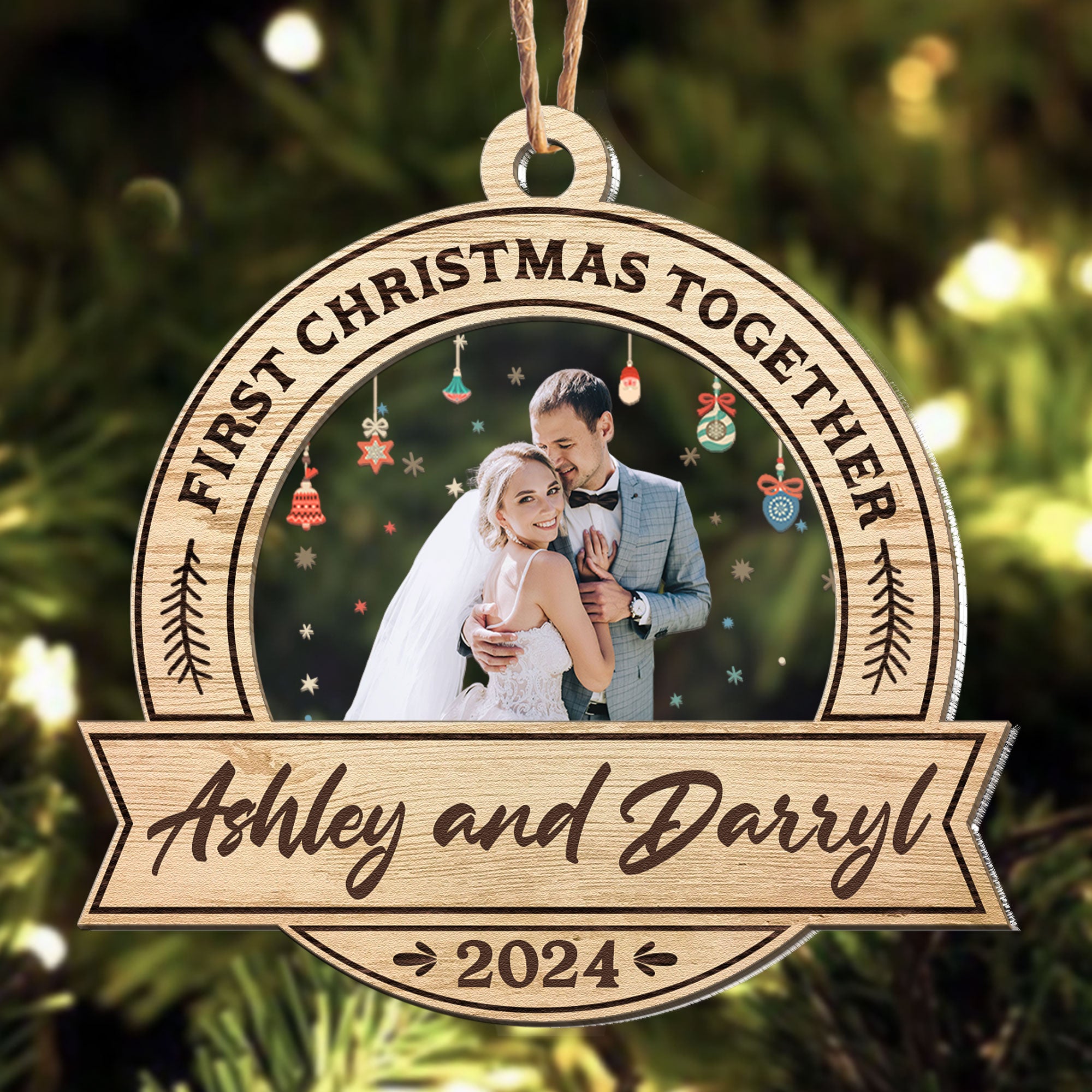 First Christmas Together - Personalized Wood And Acrylic Photo Ornament