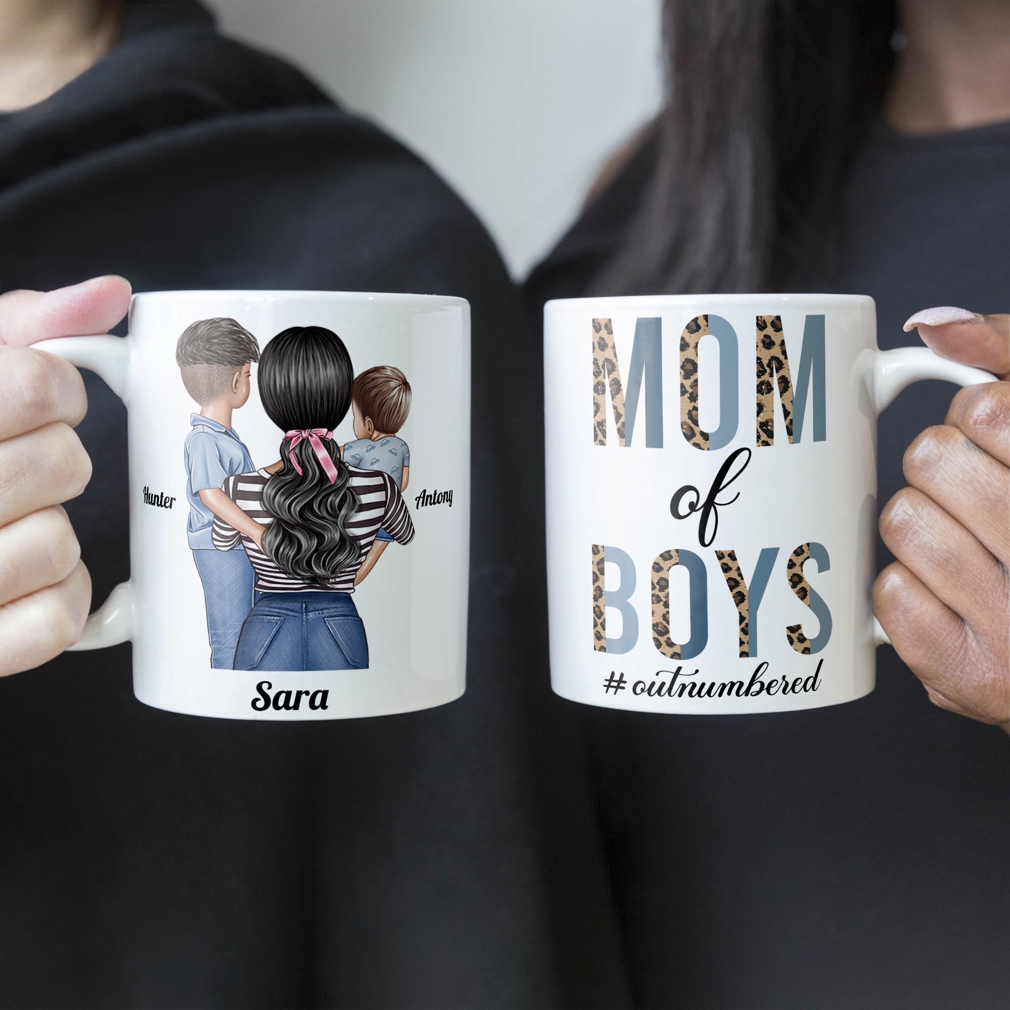 Mom Of Boys Outnumbered - Personalized Mug