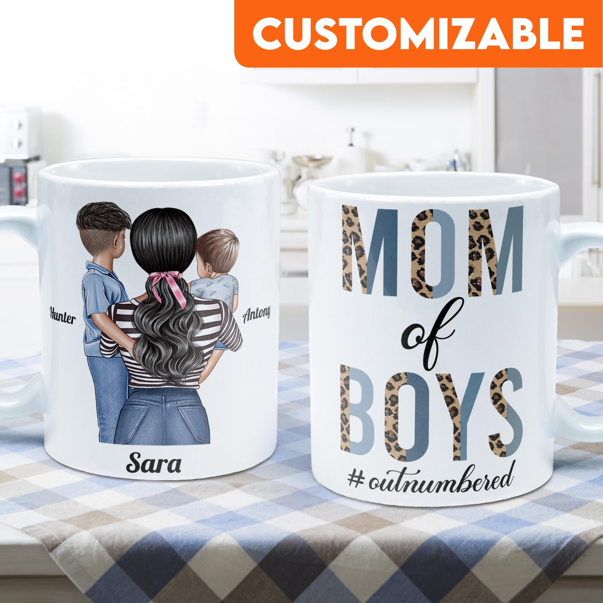 Mom Of Boys Outnumbered - Personalized Mug