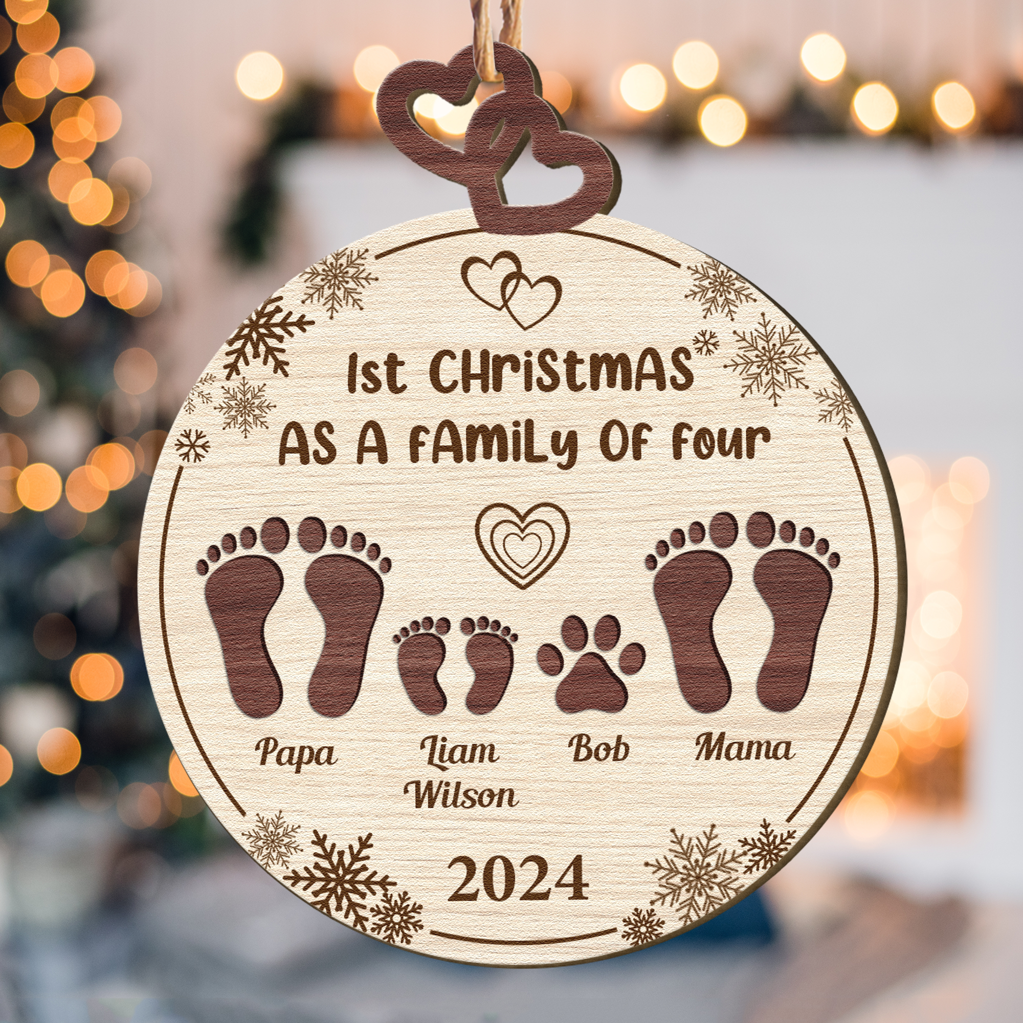 1st Christmas As A Family Of Four - Personalized Wooden Ornament