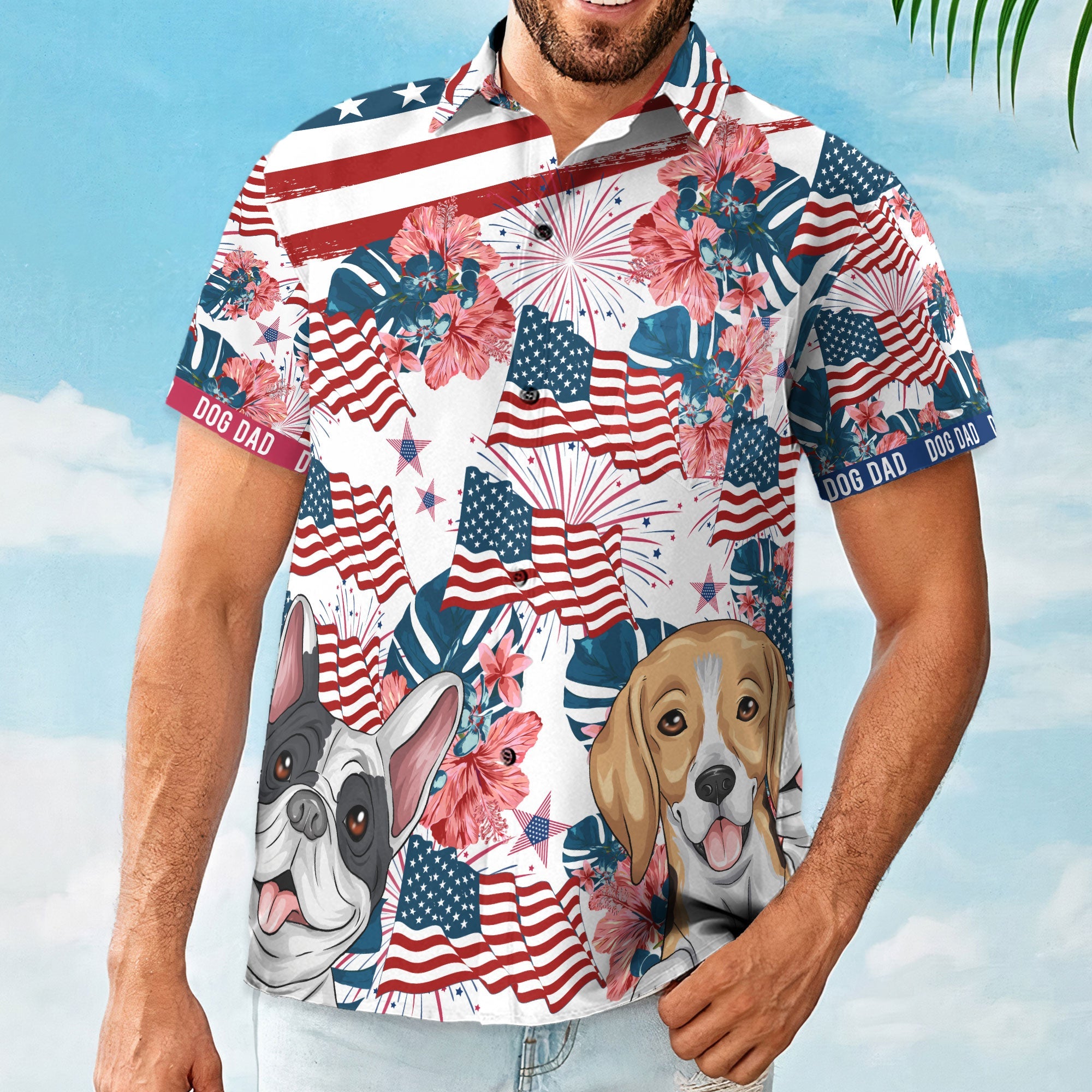 Dog Dad Patriotic America 4th Of July - Personalized Hawaiian Shirt