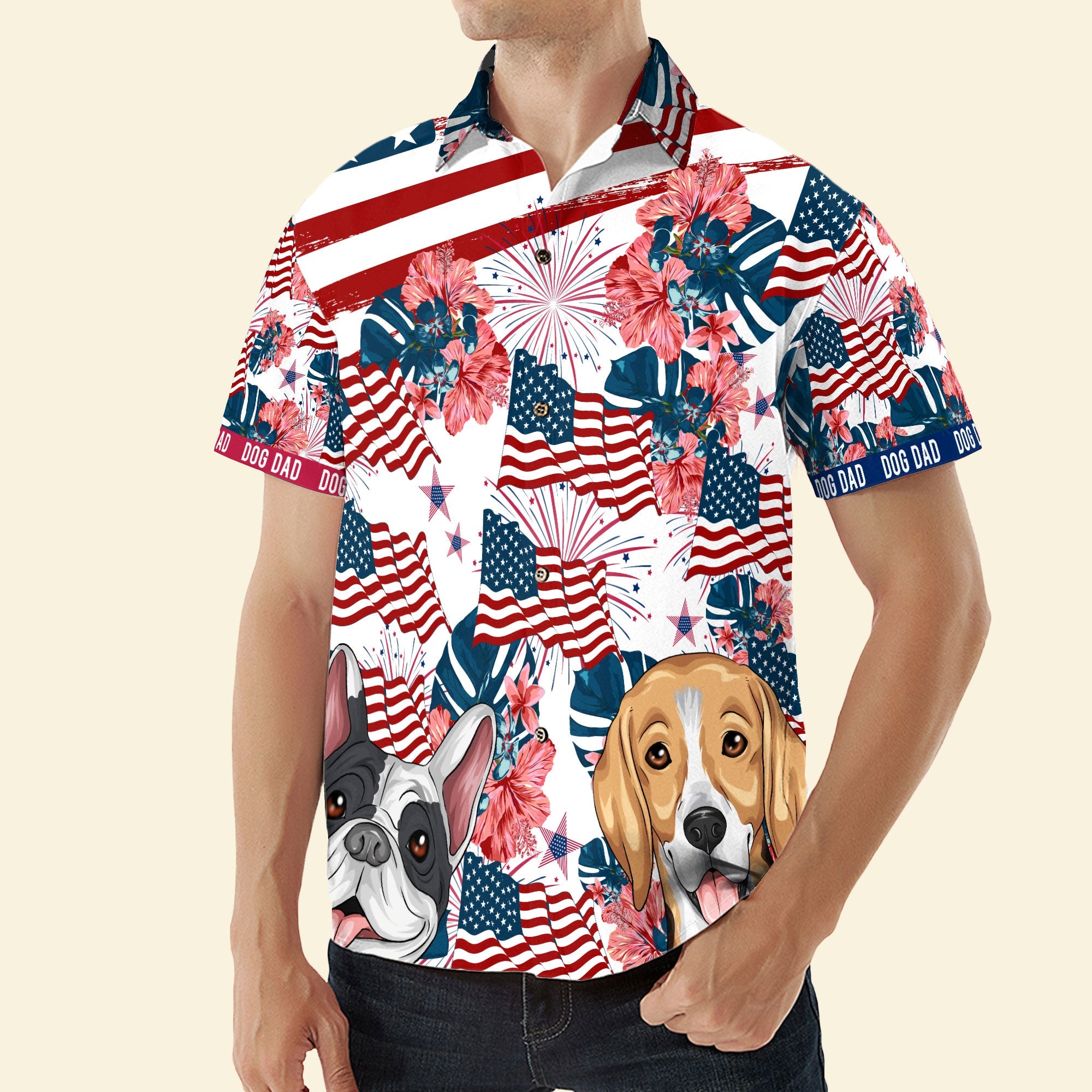 Dog Dad Patriotic America 4th Of July - Personalized Hawaiian Shirt