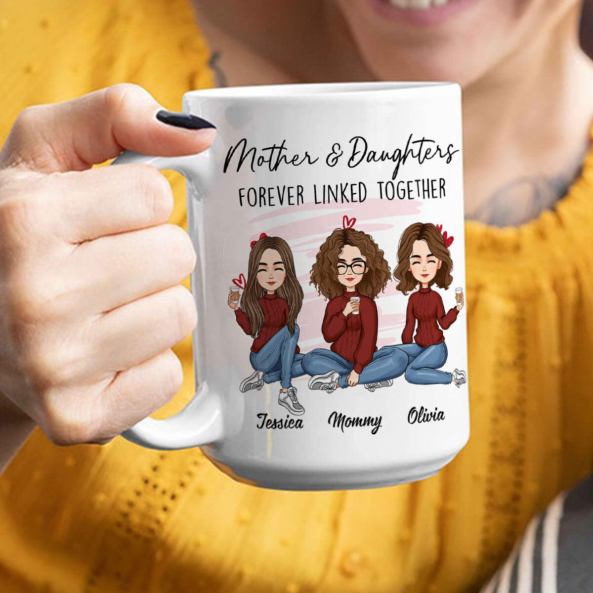 Mother And Daughter Forever Linked Together - Personalized Mug