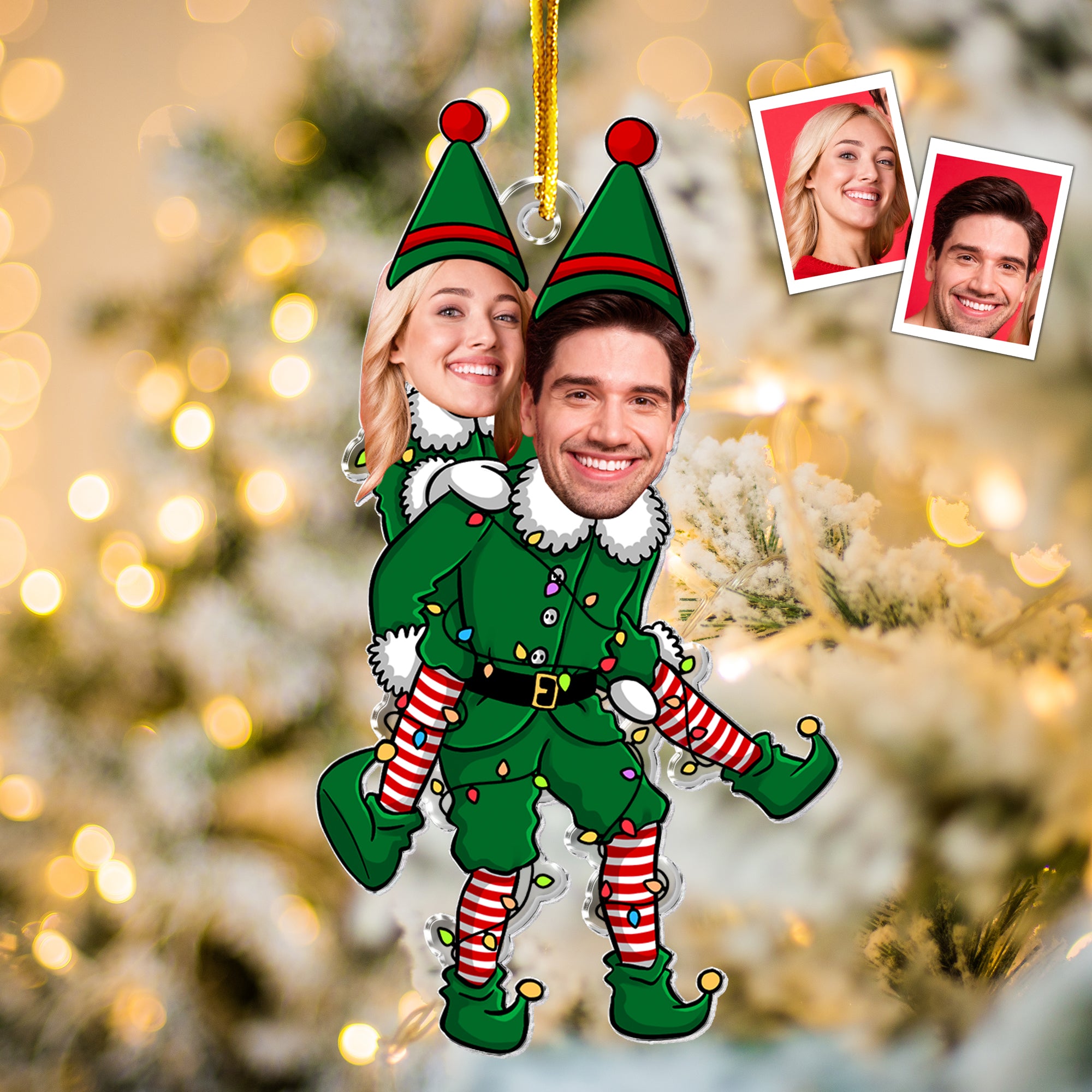 Couple Funny Elf - Personalized Acrylic Photo Ornament