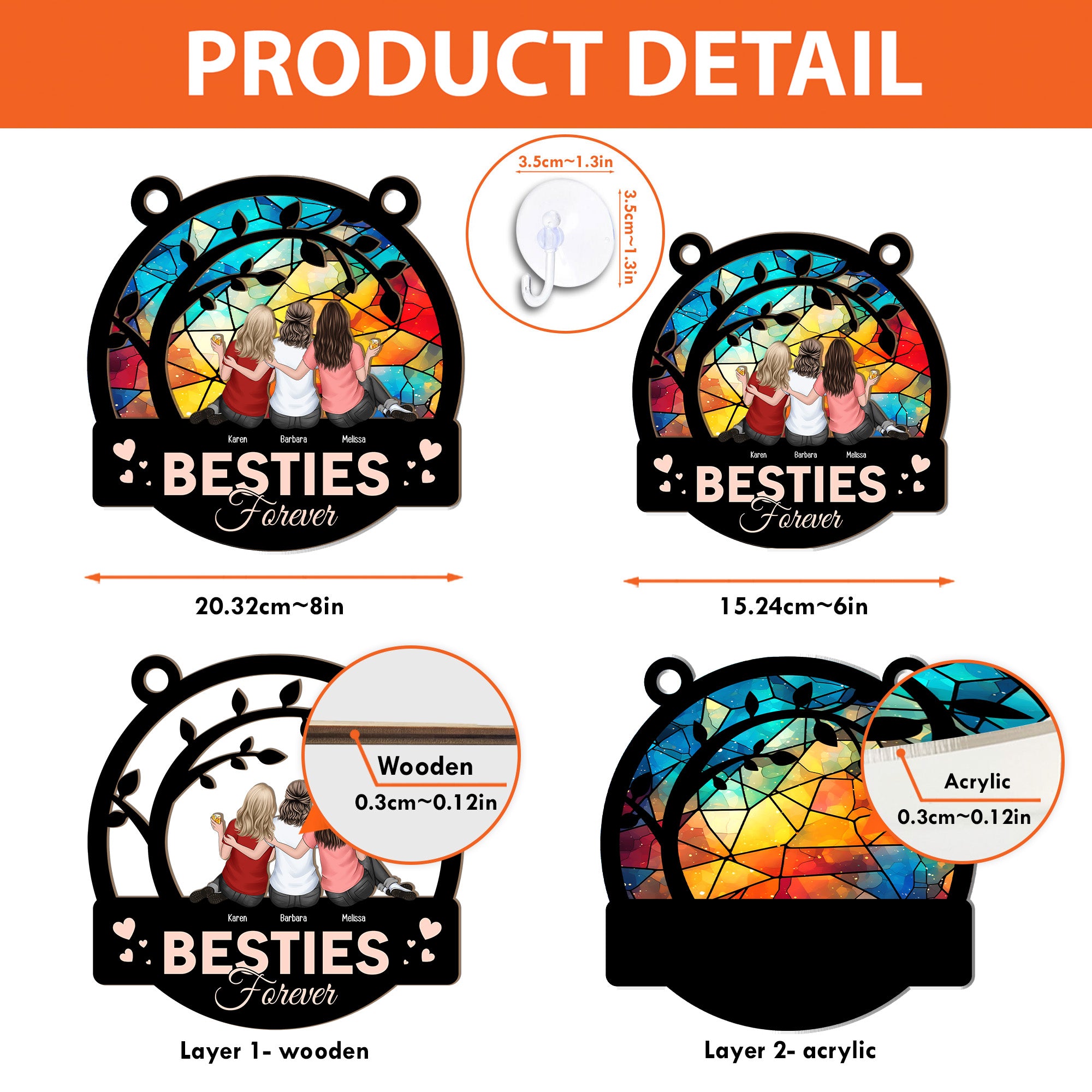 Besties Forever BFF Gift - Personalized Window Hanging Suncatcher Ornament