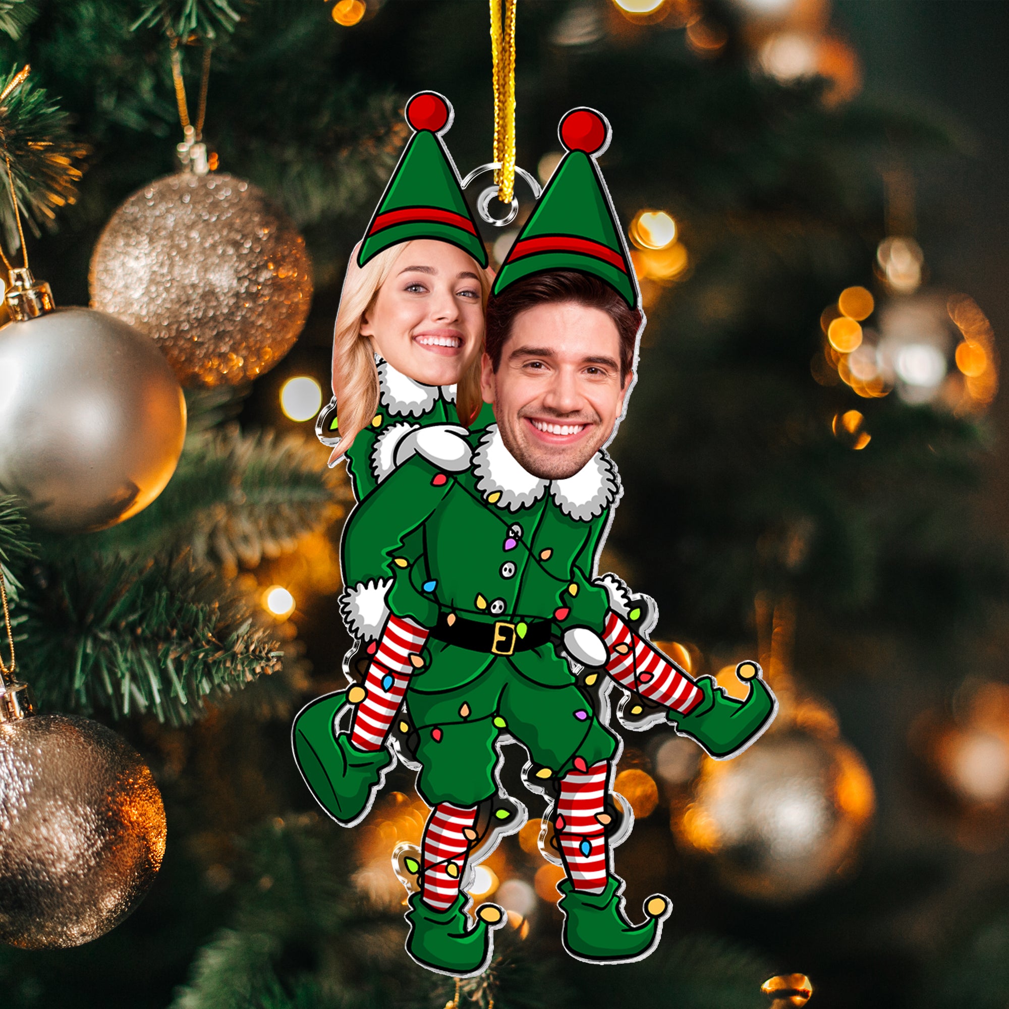 Couple Funny Elf - Personalized Acrylic Photo Ornament