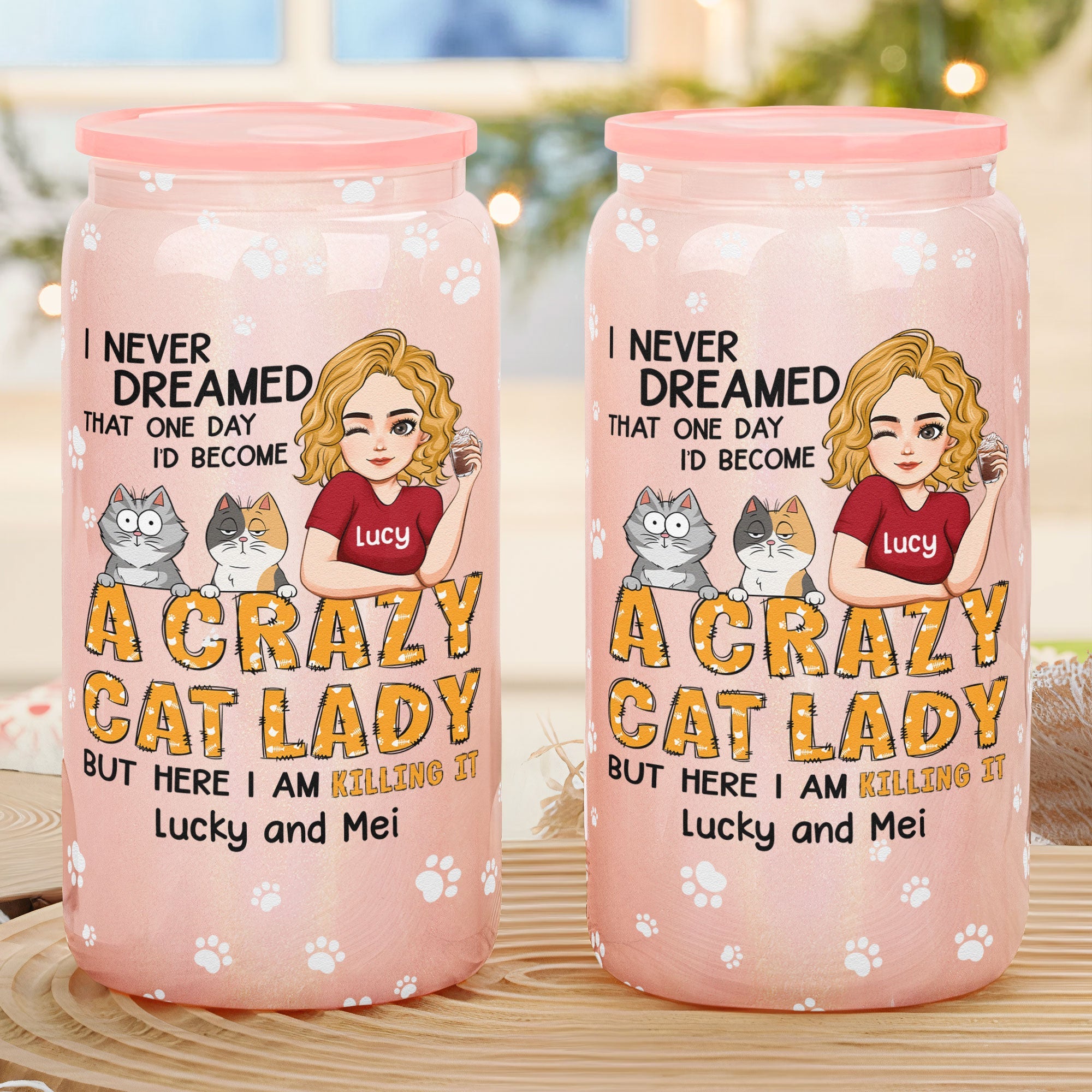 A Crazy Cat Lady - Personalized Shimmer Glass Can