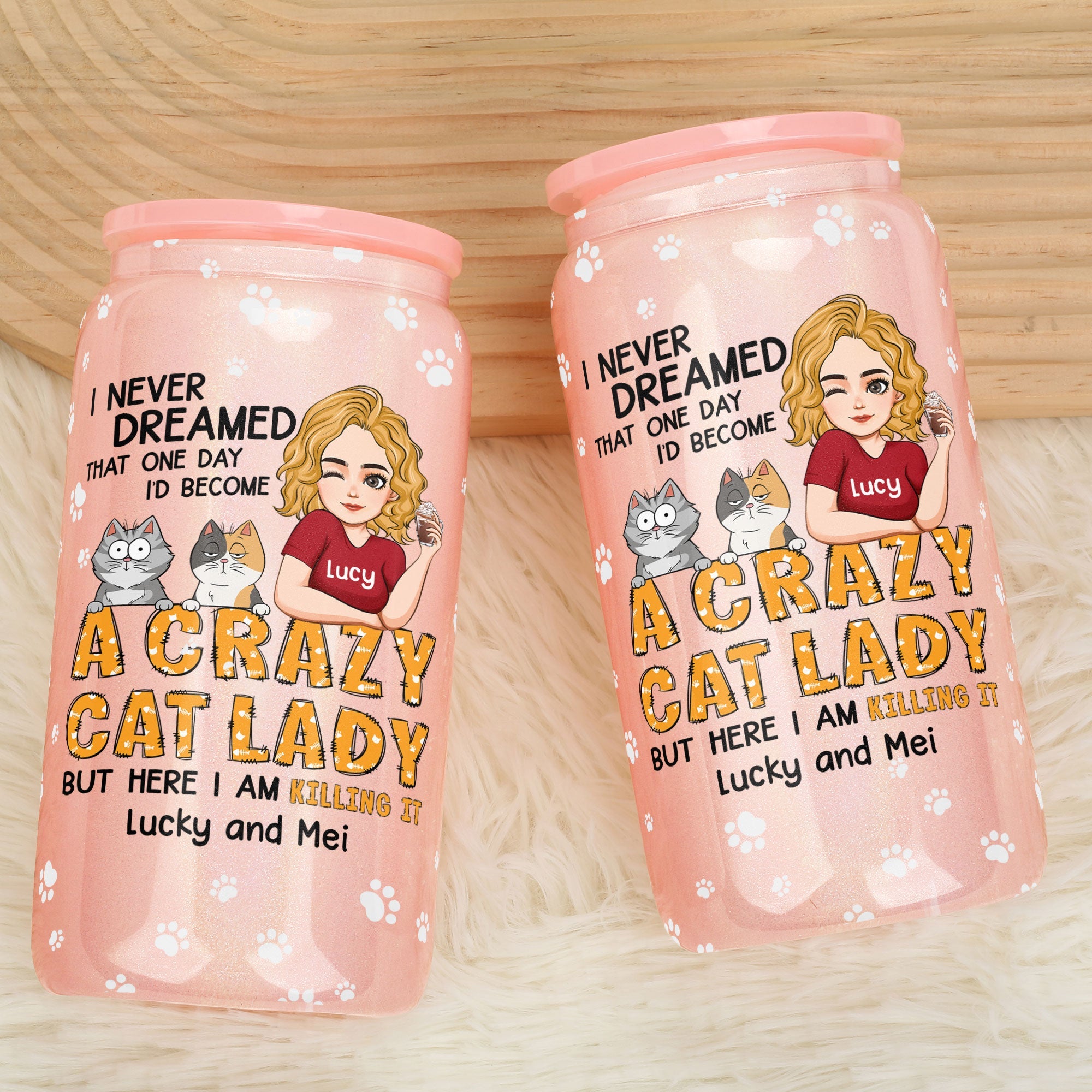 A Crazy Cat Lady - Personalized Shimmer Glass Can