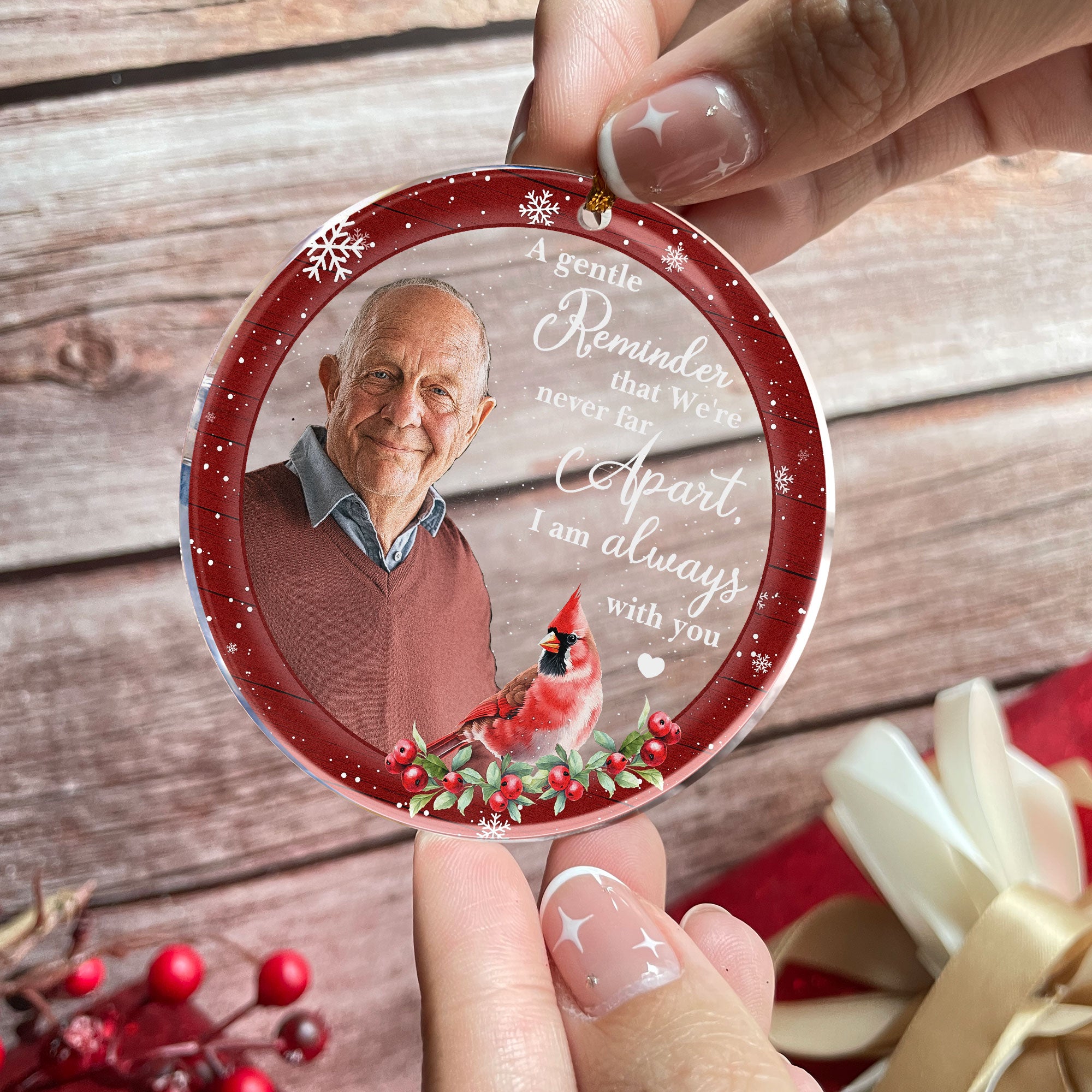 A Gentle Reminder That We're Never Far Apart - Personalized Acrylic Photo Ornament