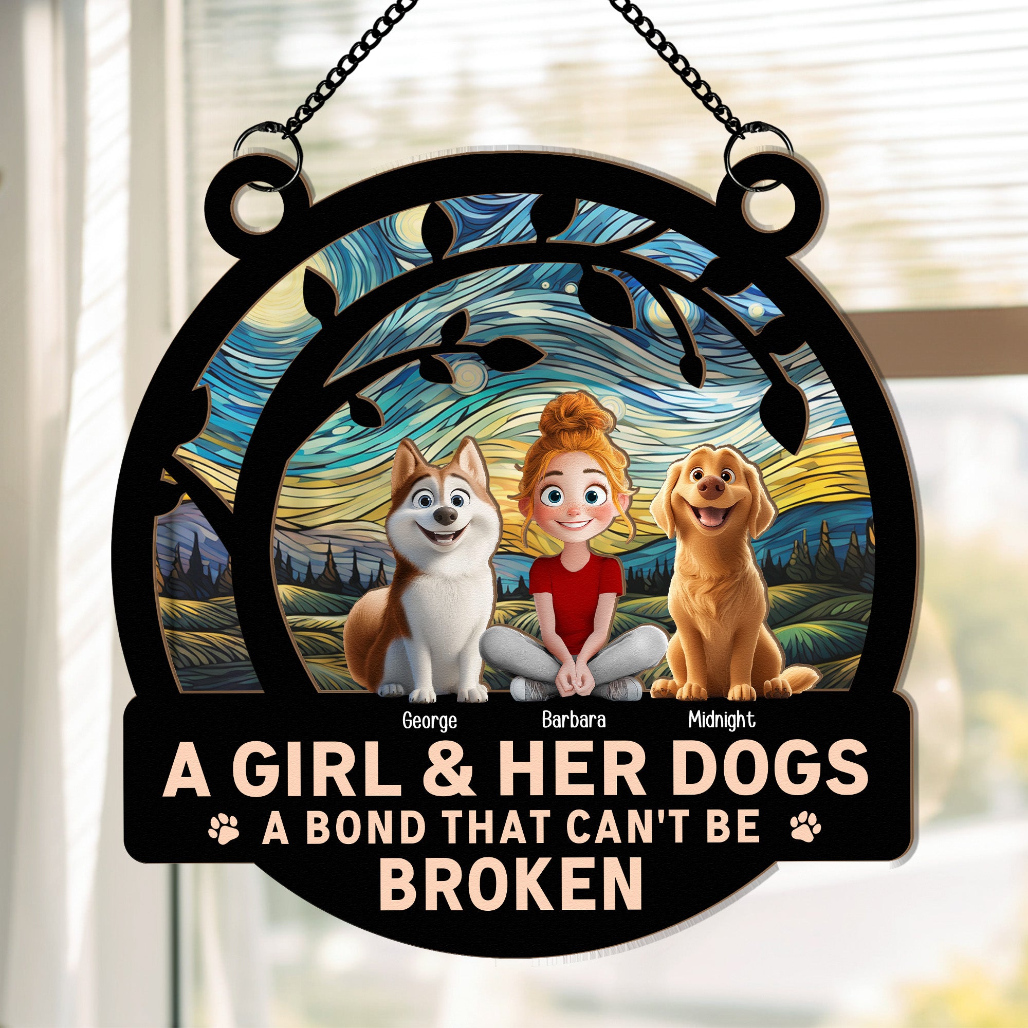 A Girl And Her Dog Funny Version - Personalized Window Hanging Suncatcher Ornament