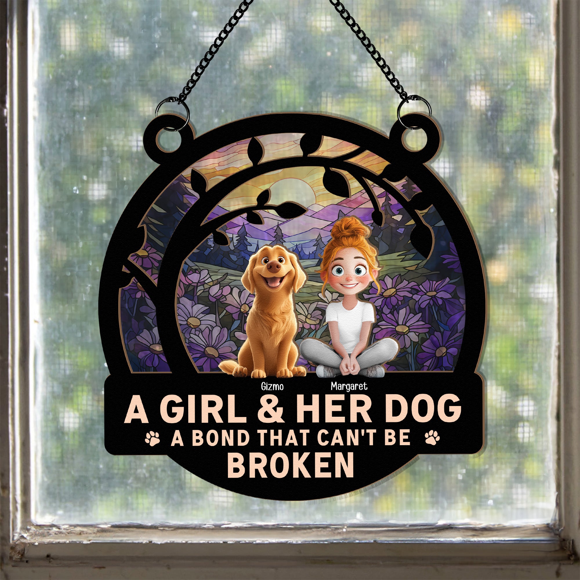 A Girl And Her Dog Funny Version - Personalized Window Hanging Suncatcher Ornament