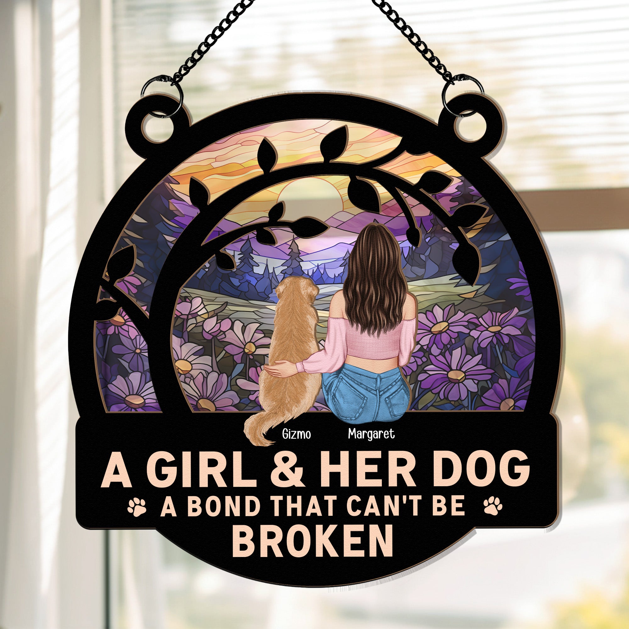 A Girl And Her Dog - Personalized Window Hanging Suncatcher Ornament