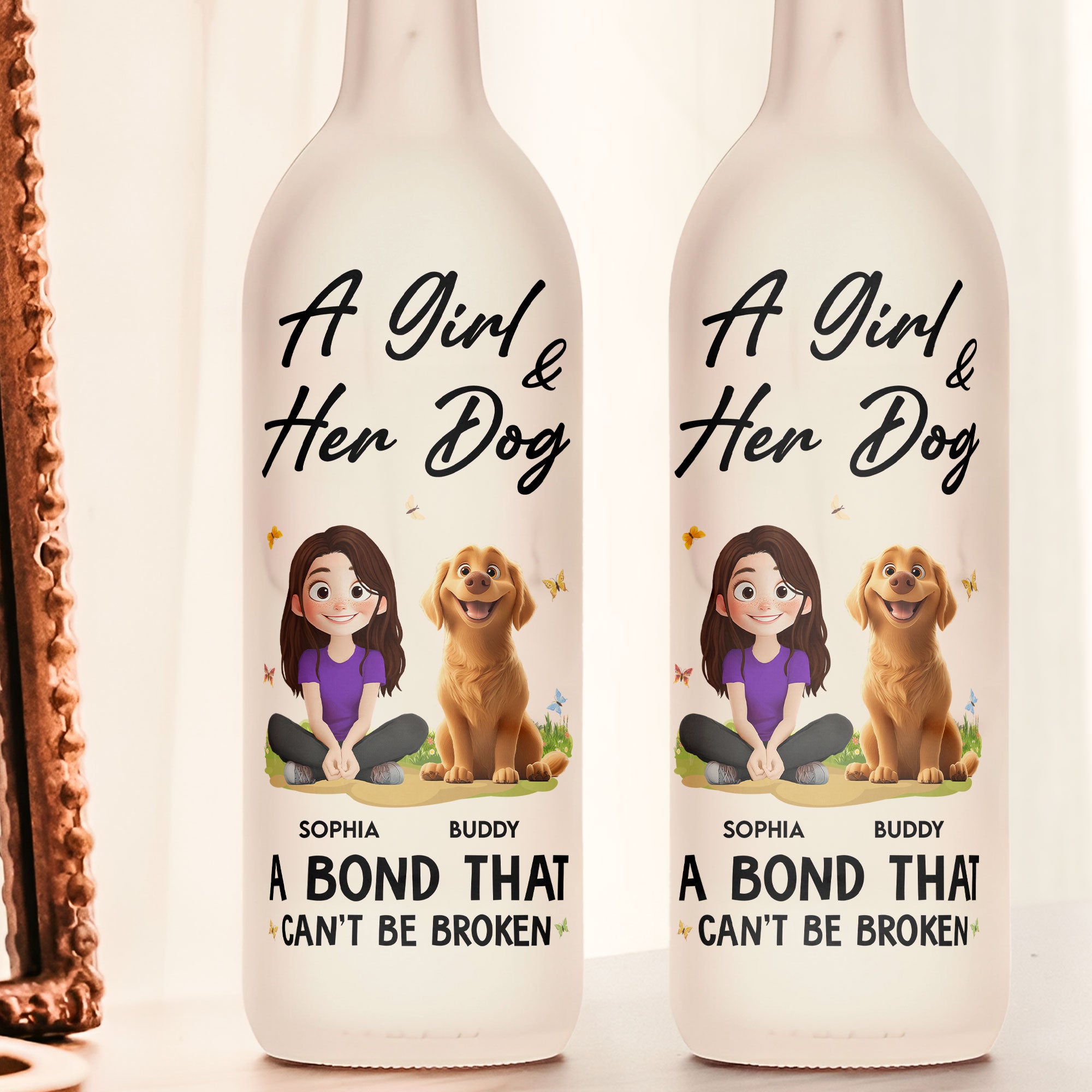 A Girl And Her Dogs - New Cartoon Pet - Personalized Bottle Lamp