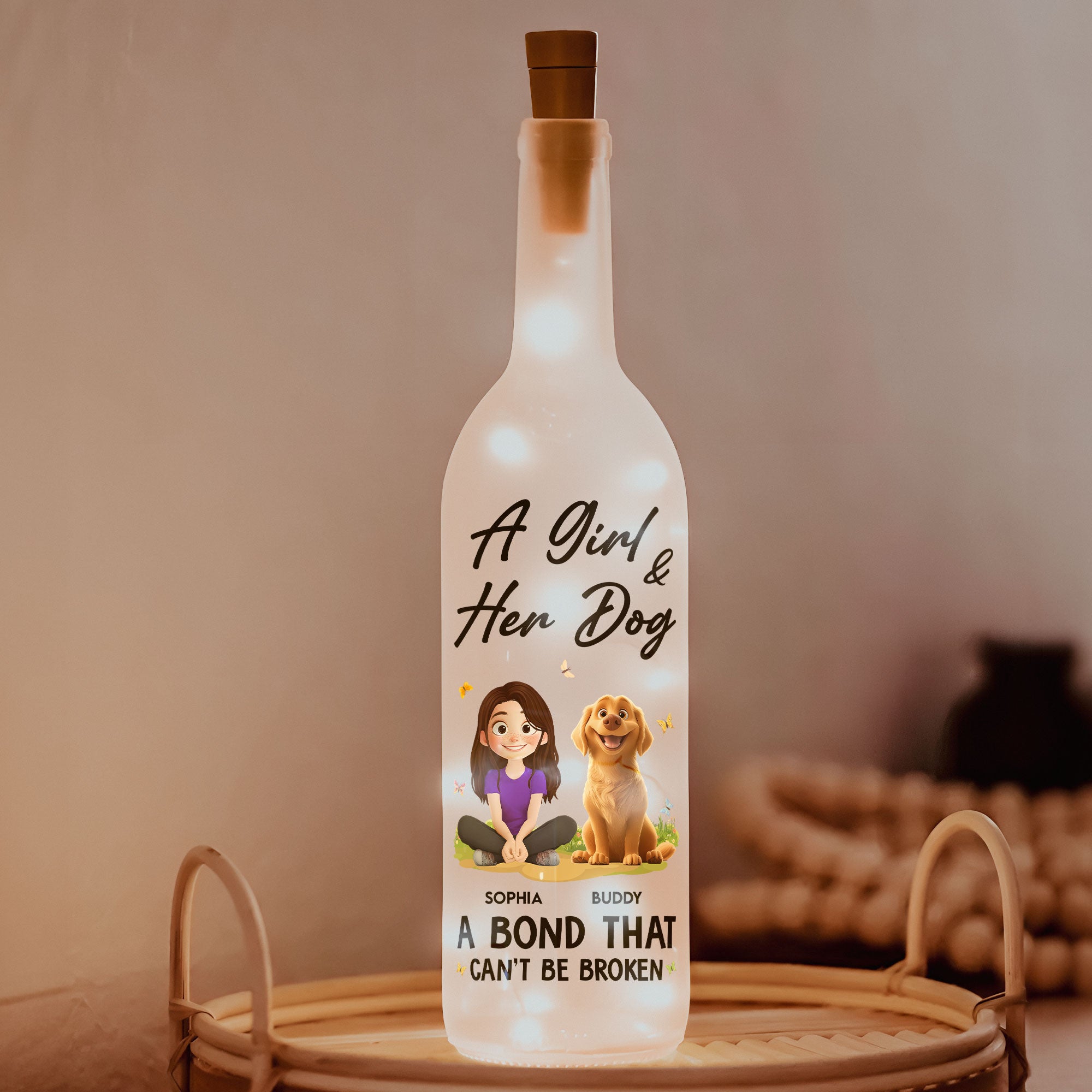 A Girl And Her Dogs - New Cartoon Pet - Personalized Bottle Lamp