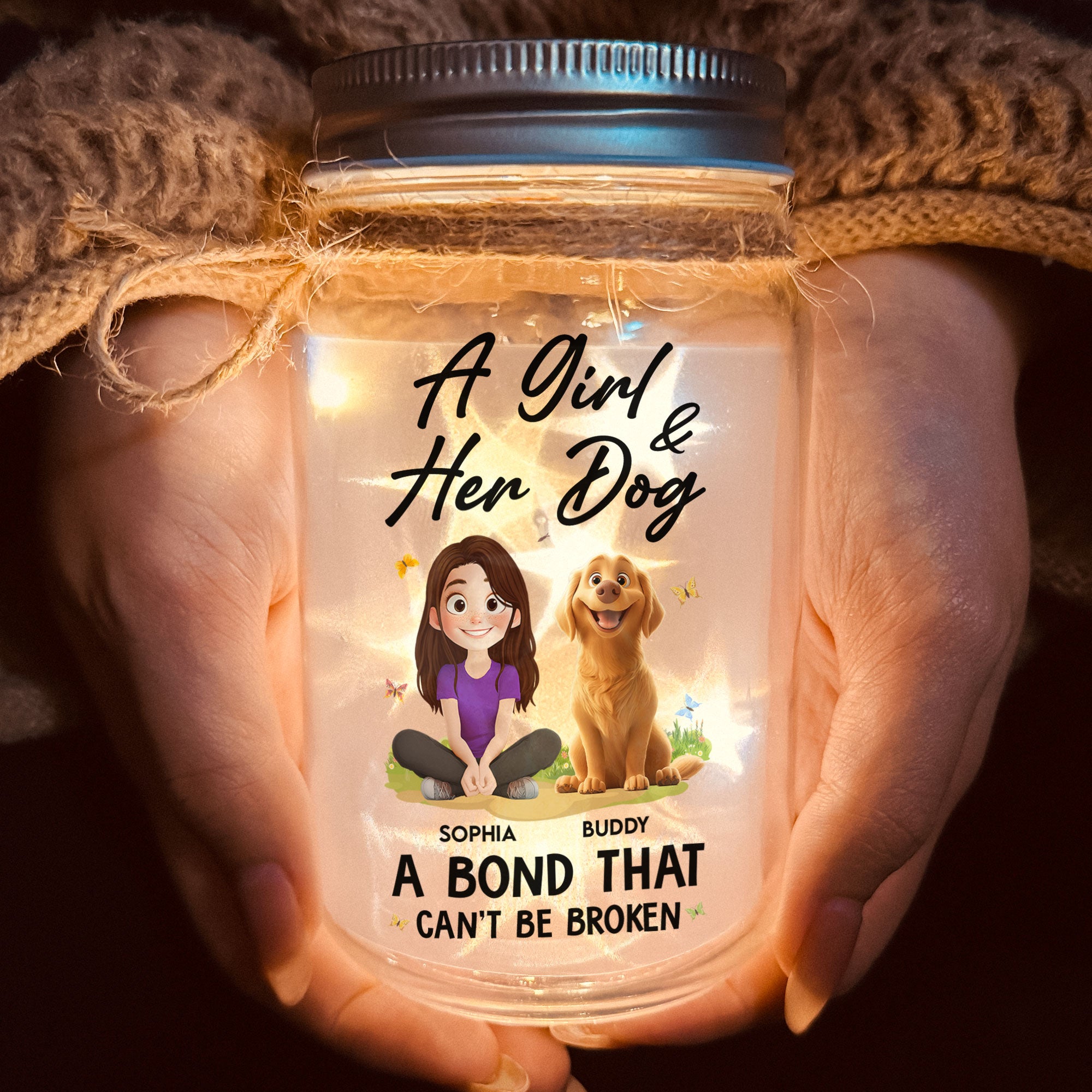 A Girl And Her Dogs - New Cartoon Pet - Personalized Mason Jar Light