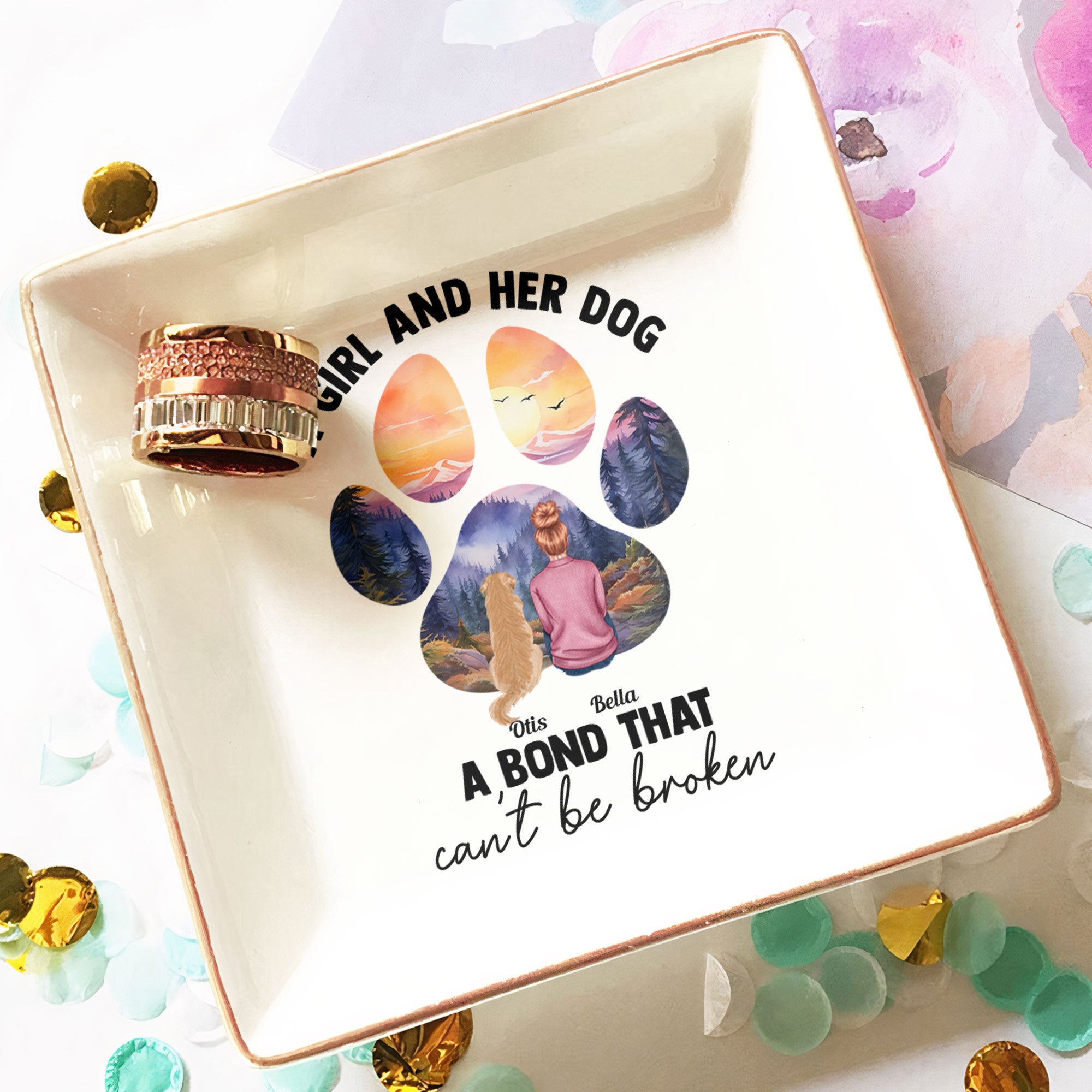 A Girl And Her Dogs. A Bond That Can't Be Broken - Personalized Jewelry Dish