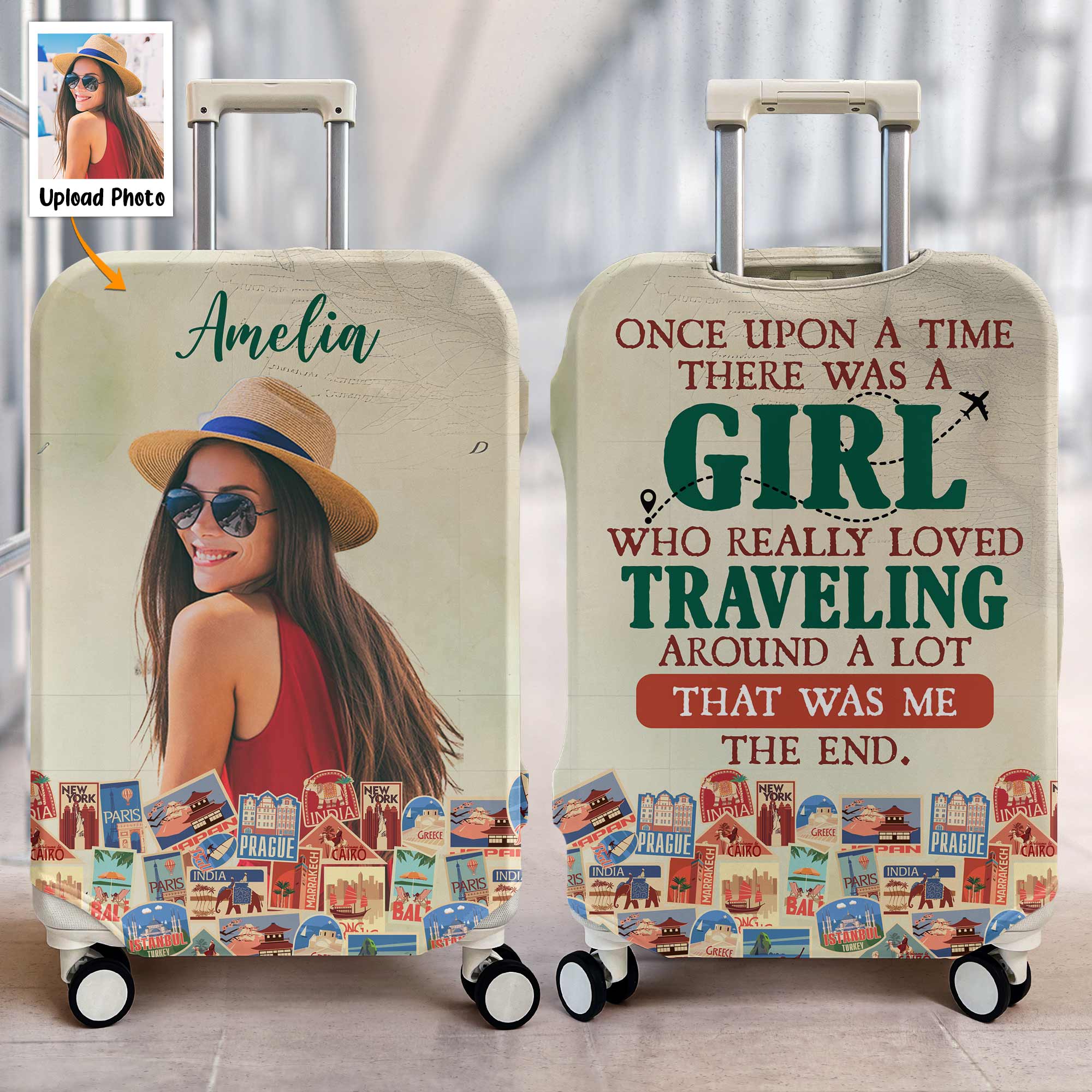 A Girl Loves Traveling- Personalized Photo Luggage Cover