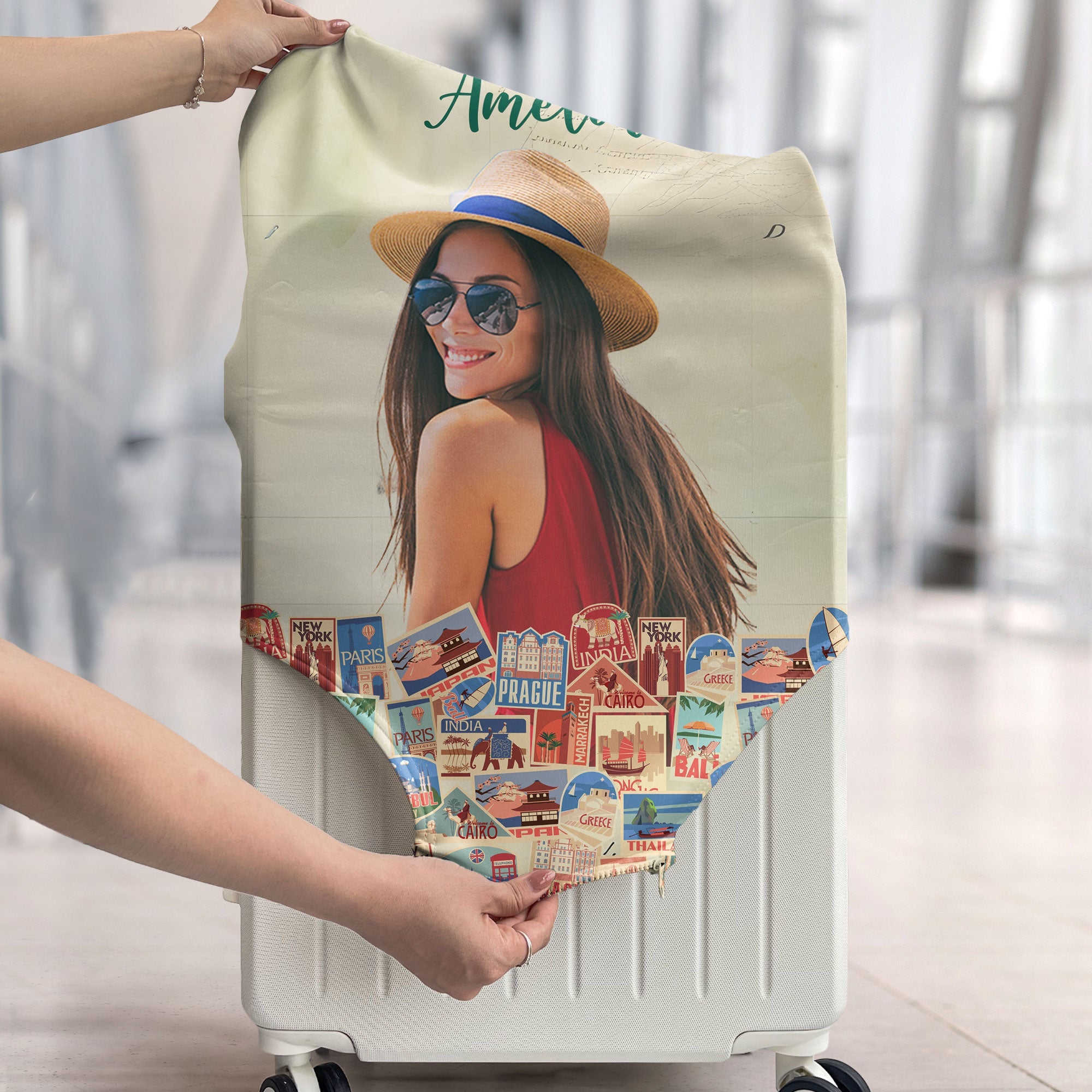 A Girl Loves Traveling- Personalized Photo Luggage Cover