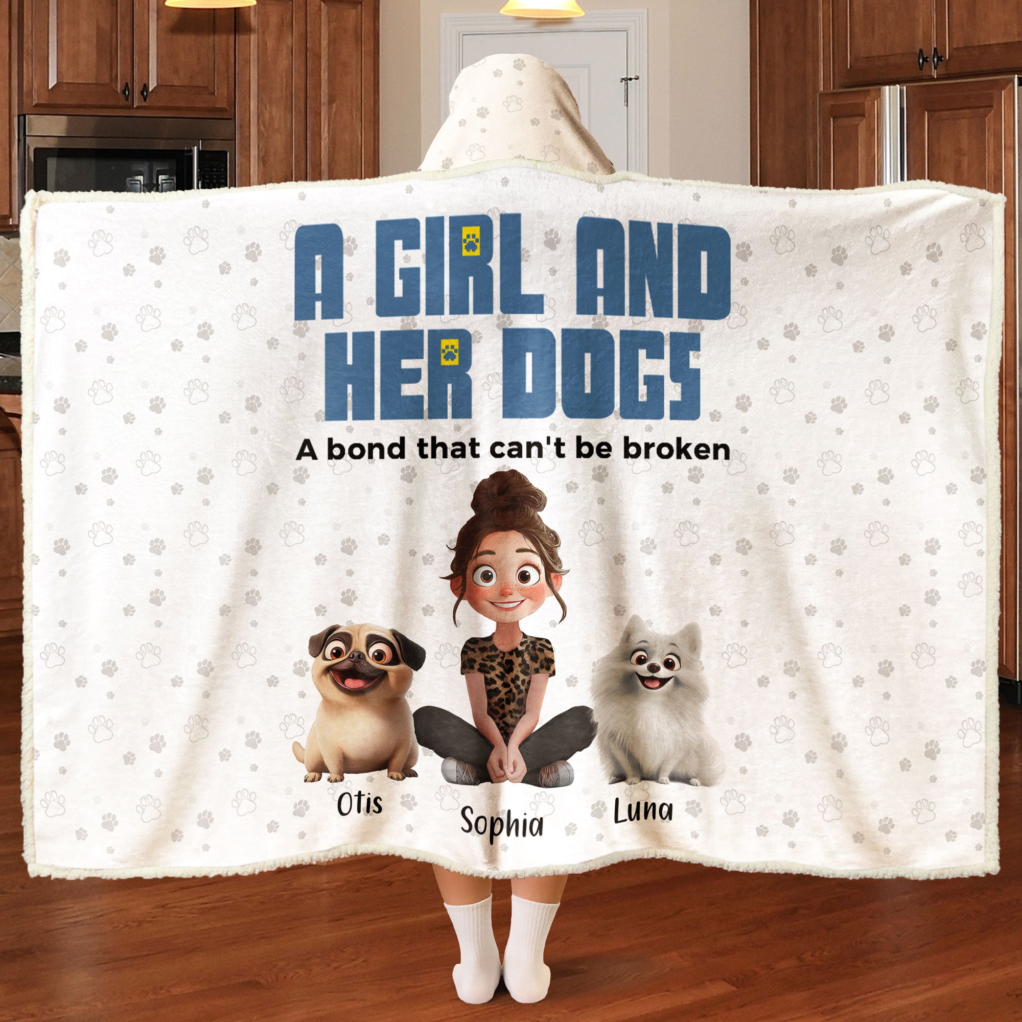 A Girl And Her Dogs - Personalized Wearable Blanket Hoodie