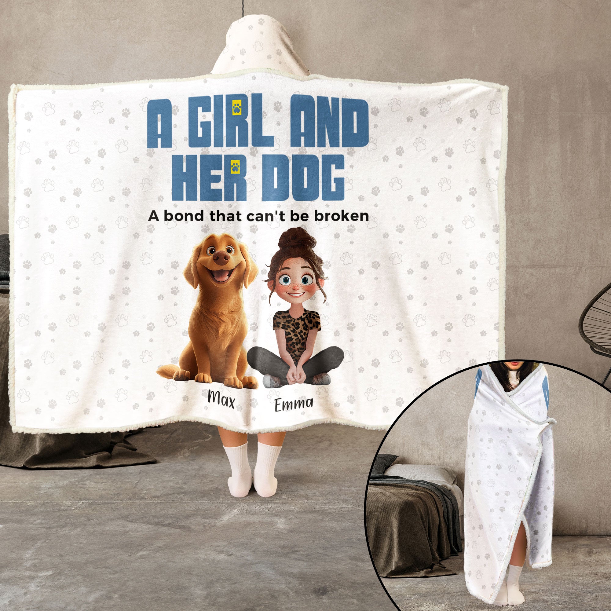 A Girl And Her Dogs - Personalized Wearable Blanket Hoodie