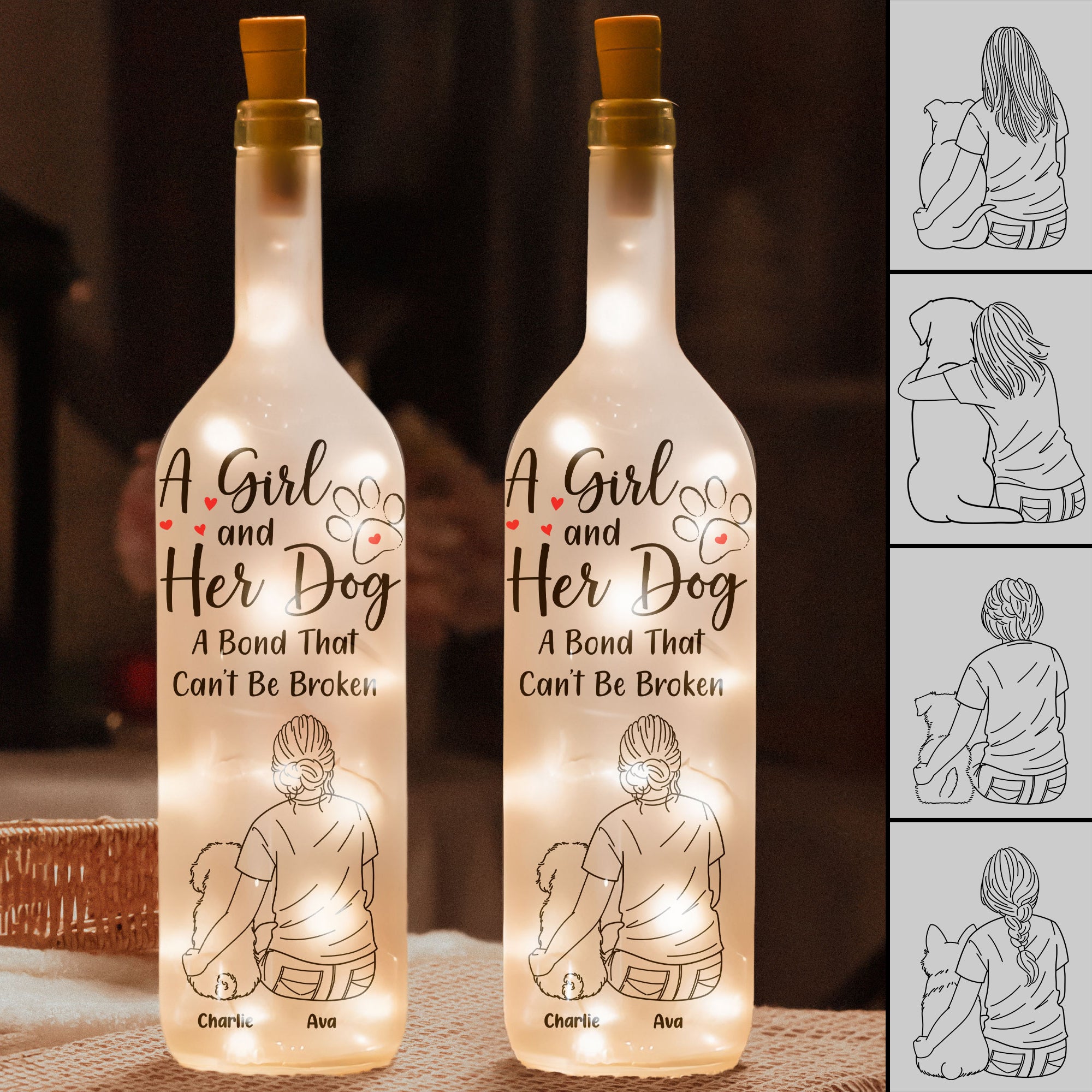 A Girl With Her Dog - Personalized Bottle Lamp