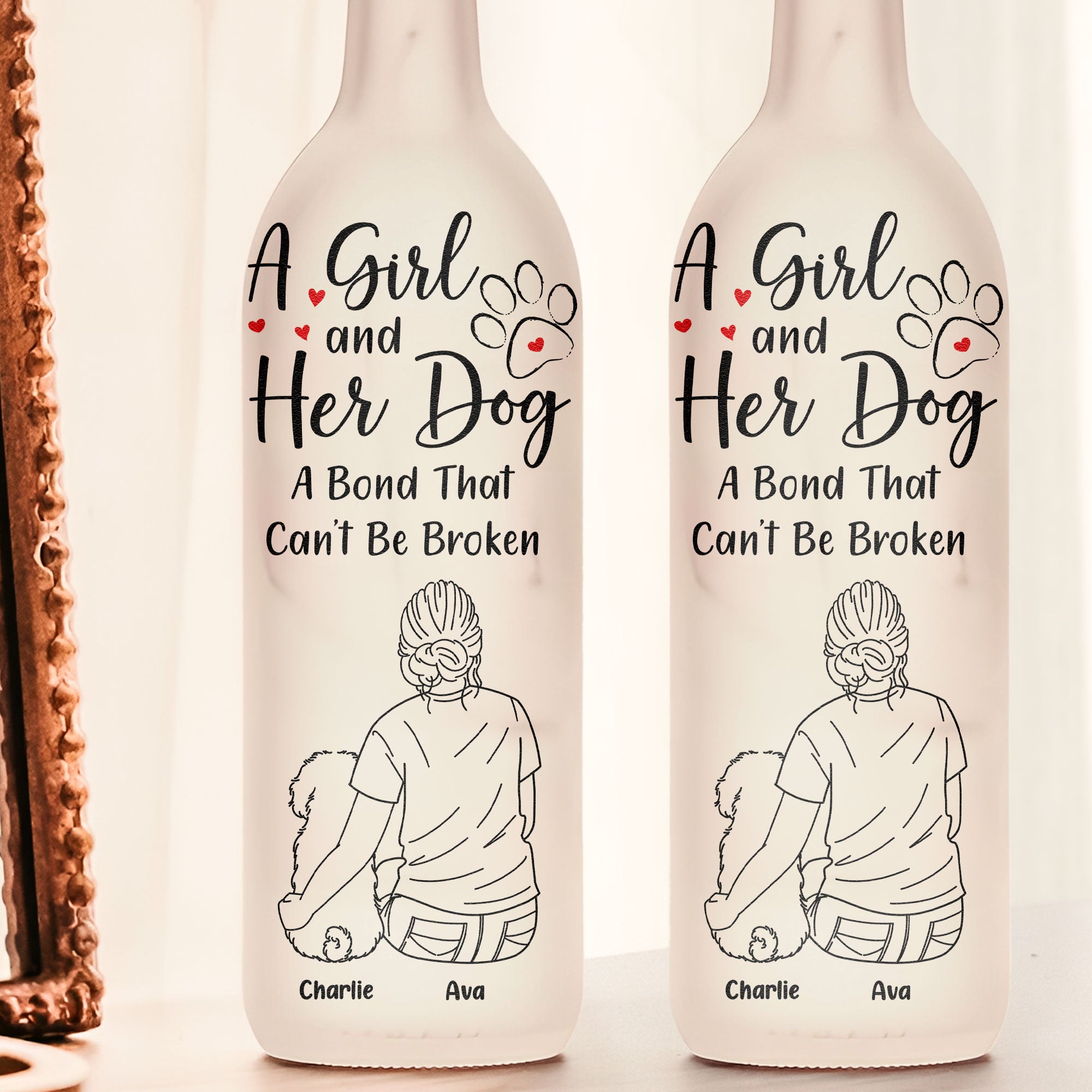 A Girl With Her Dog - Personalized Bottle Lamp