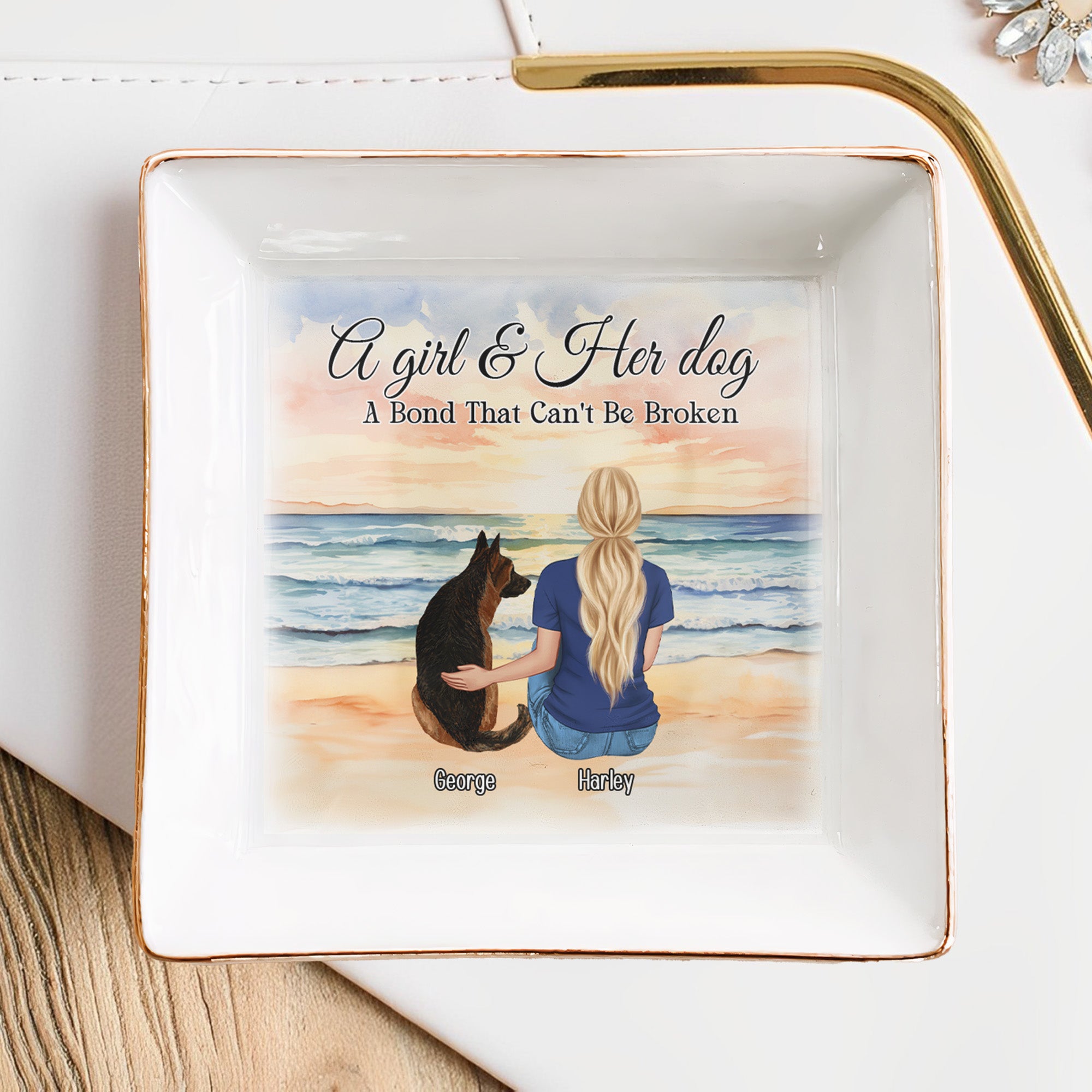 A Girl & Her Dog - A Bond That Can't Be Broken - Personalized Jewelry Dish