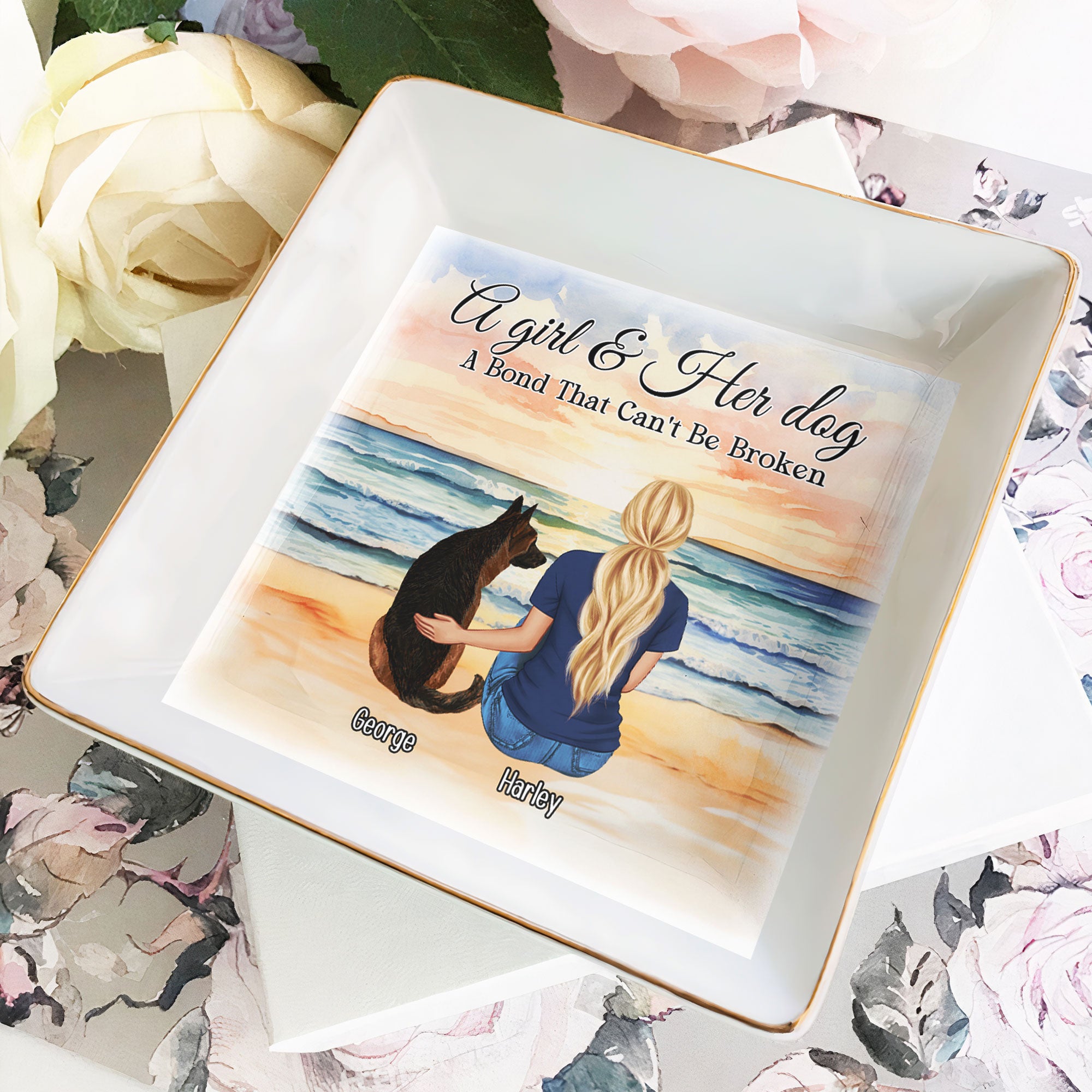 A Girl & Her Dog - A Bond That Can't Be Broken - Personalized Jewelry Dish