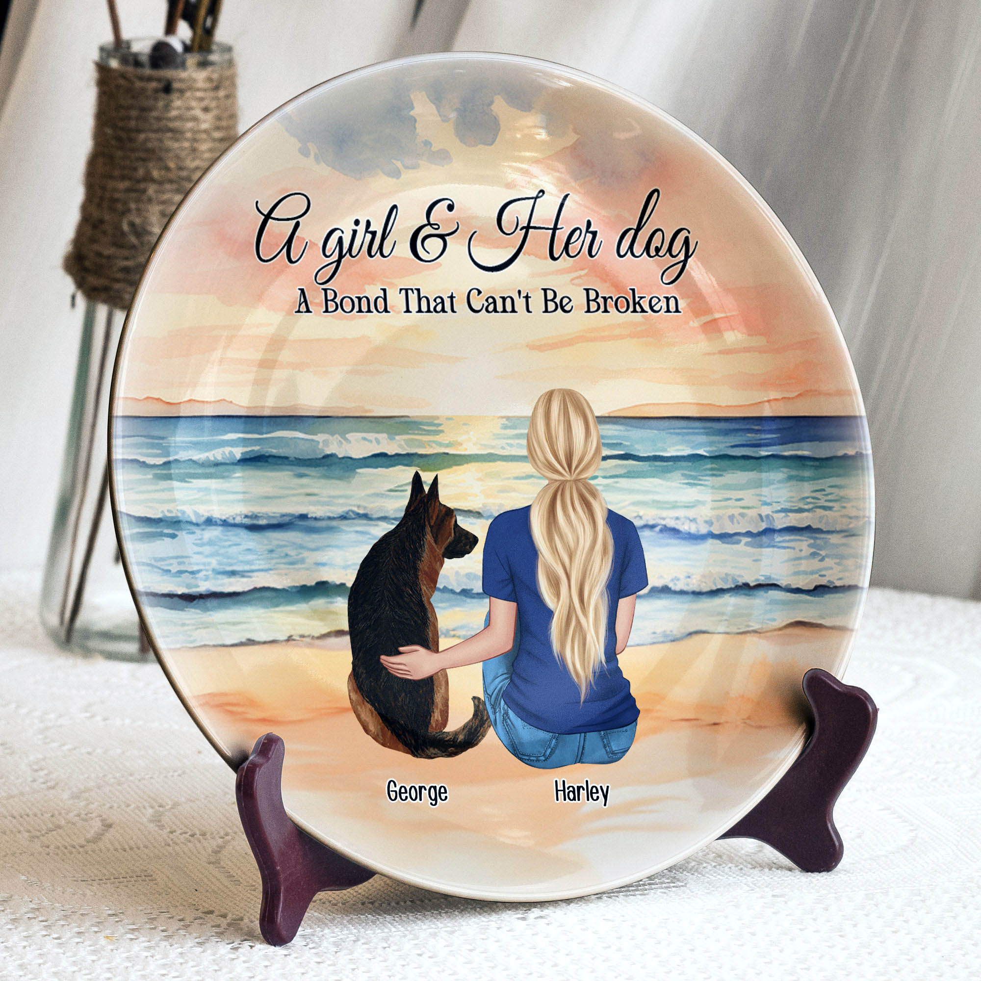 A Girl & Her Dog A Bond That Can't Be Broken - Personalized Ceramic Plate