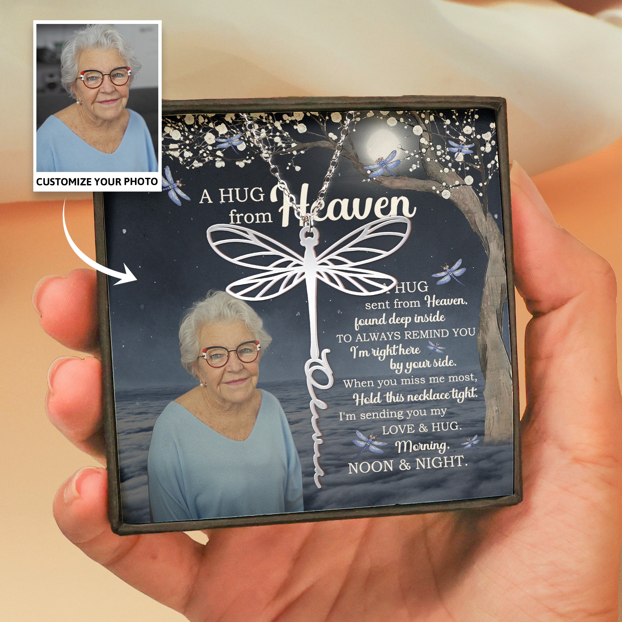 A Hug From Heaven - Custom Photo Name Necklace