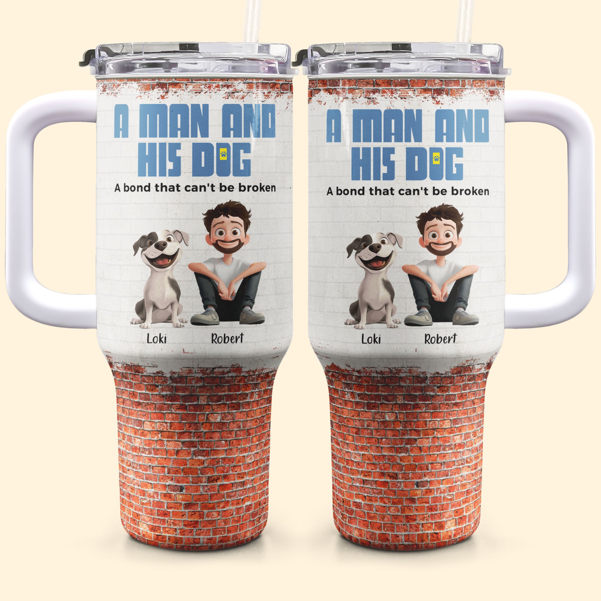 A Man & His Dogs - Personalized 40oz Tumbler With Straw