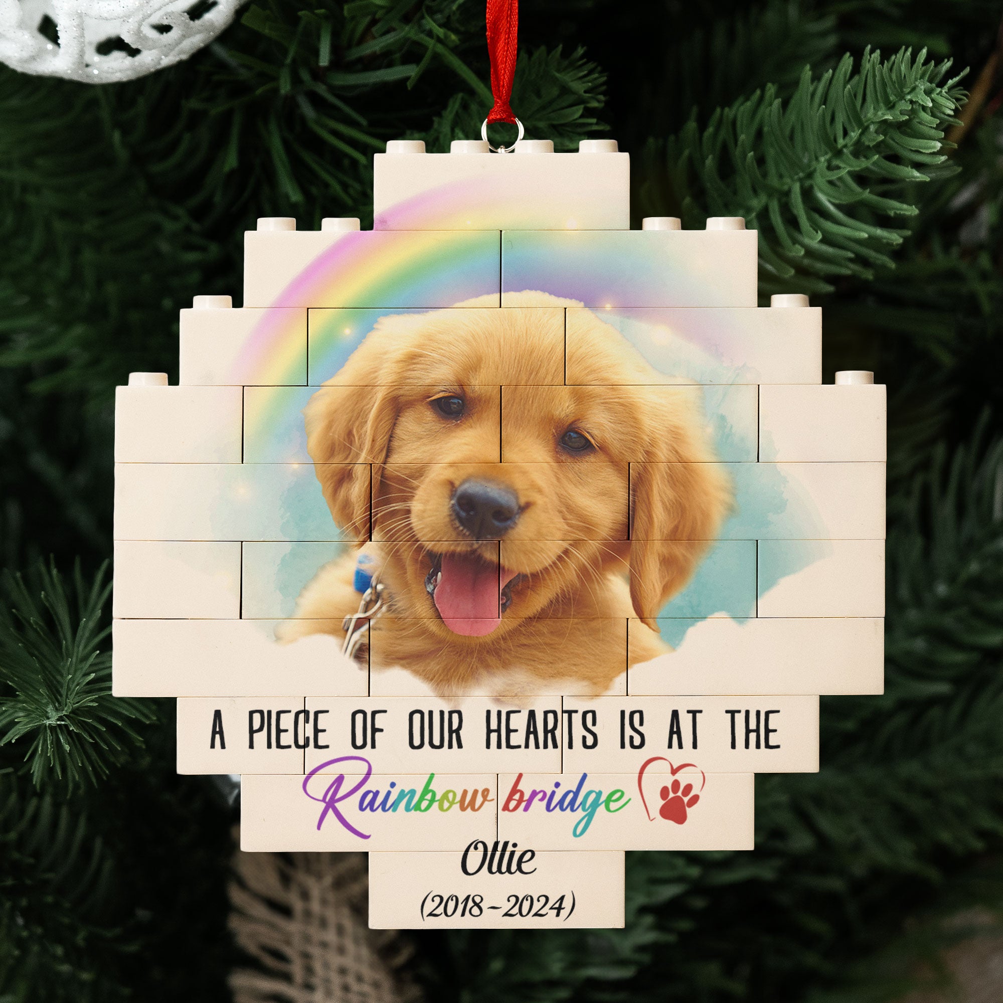 A Piece Of My Heart Is At The Rainbow Bridge - Personalized Buildable Christmas Photo Ornament