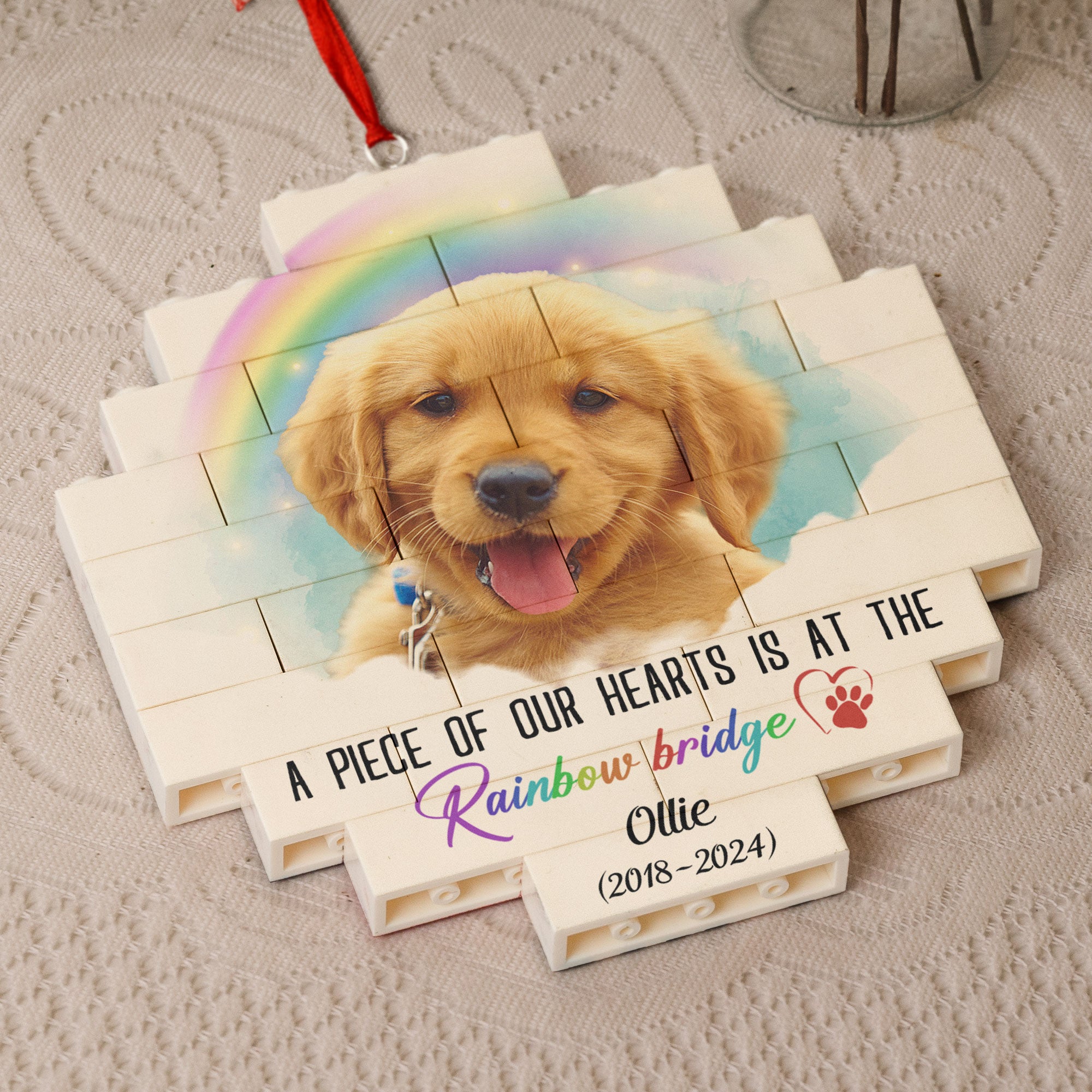 A Piece Of My Heart Is At The Rainbow Bridge - Personalized Buildable Christmas Photo Ornament