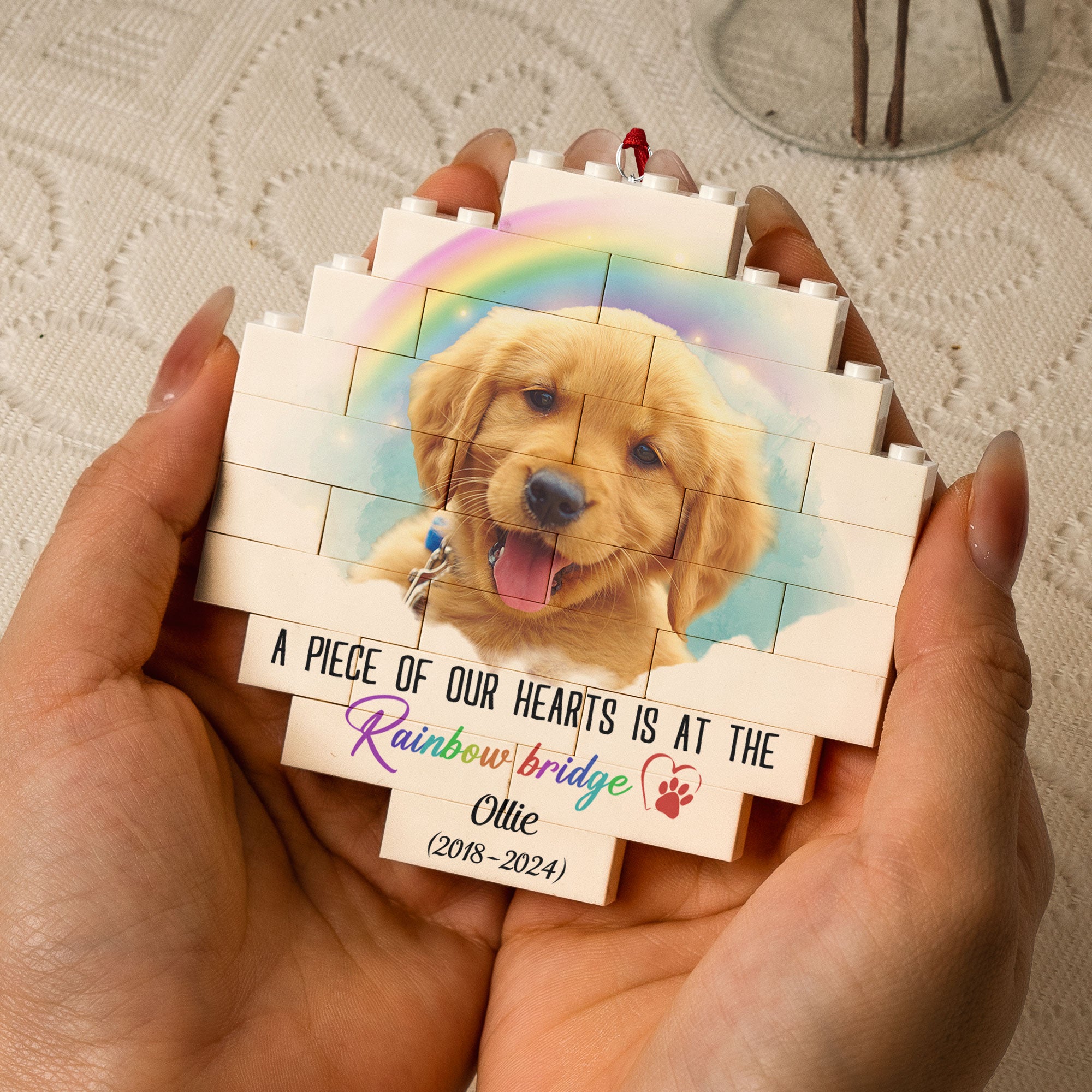 A Piece Of My Heart Is At The Rainbow Bridge - Personalized Buildable Christmas Photo Ornament