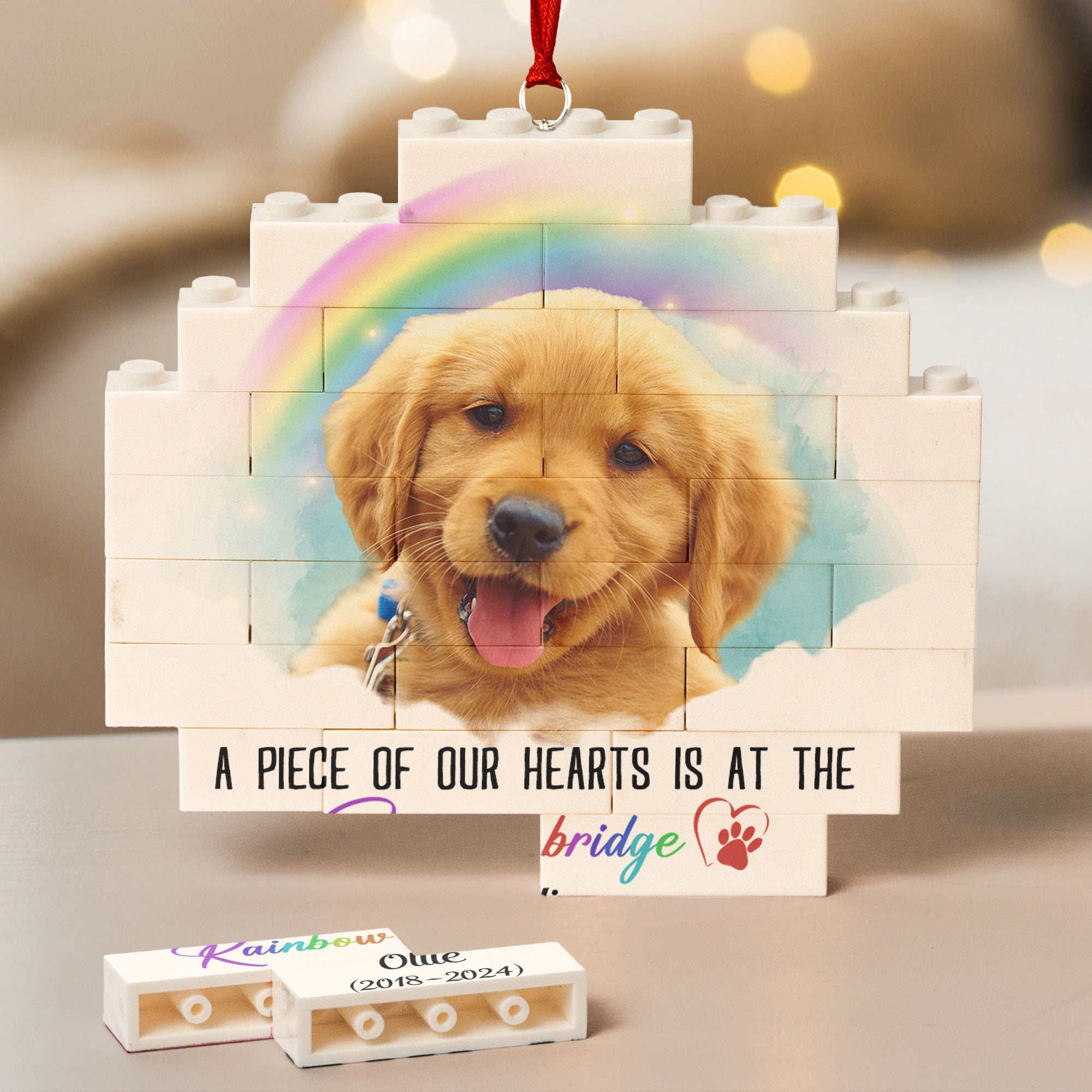 A Piece Of My Heart Is At The Rainbow Bridge - Personalized Buildable Christmas Photo Ornament