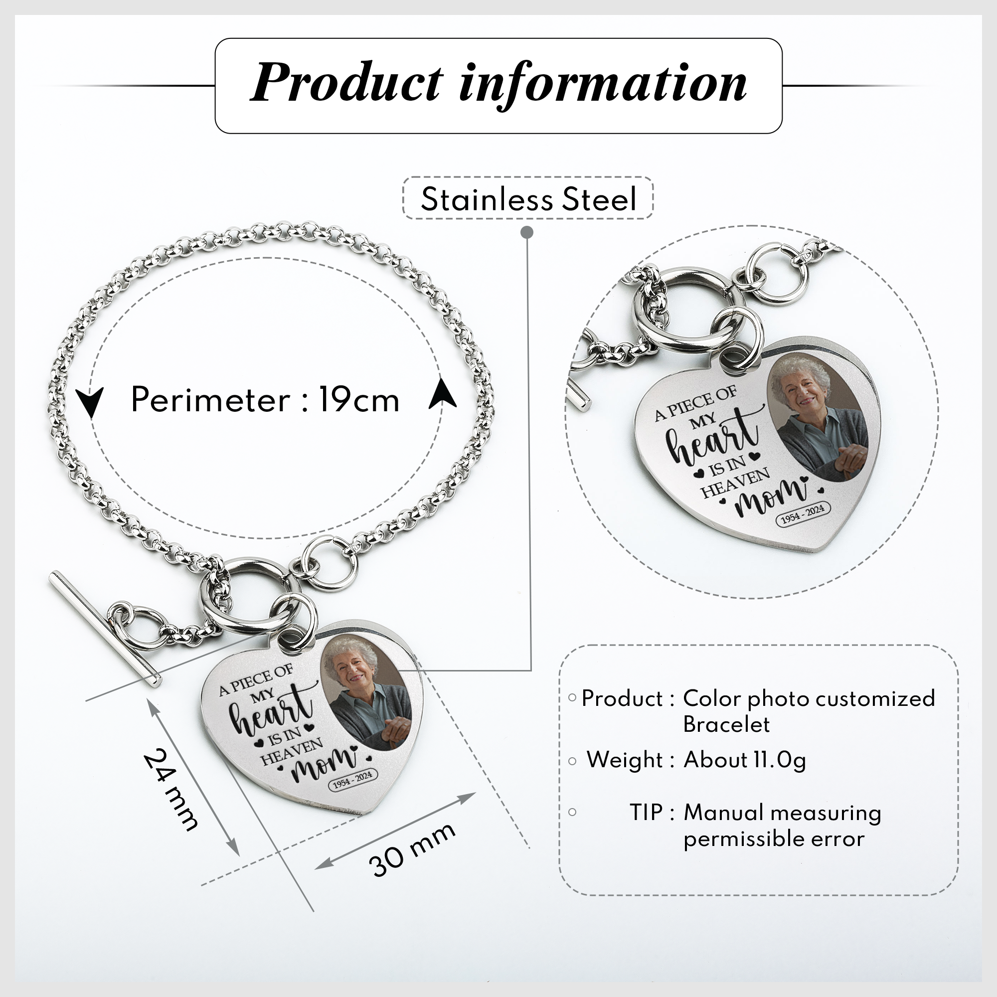 A Piece Of My Heart - Personalized Photo Heart Bracelet