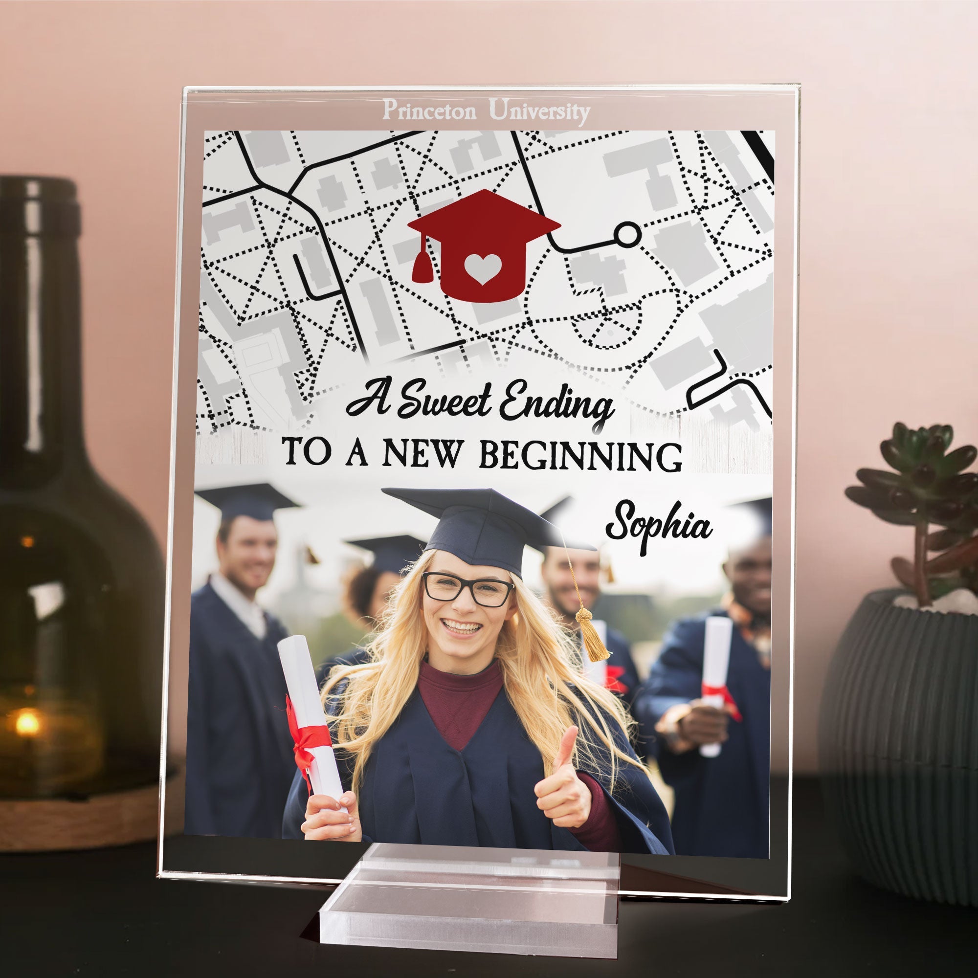 A Sweet Ending To A New Beginning Location Map - Personalized Acrylic Photo Plaque