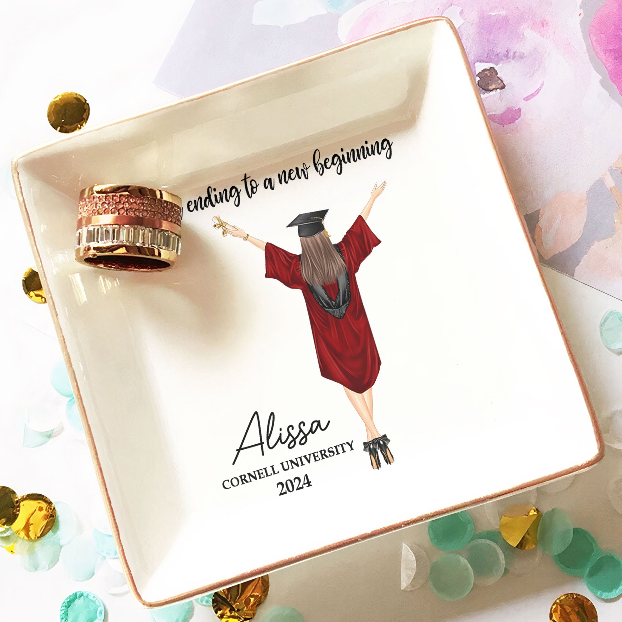 A Sweet Ending To A New Beginning - Personalized Jewelry Dish - Graduation Gift