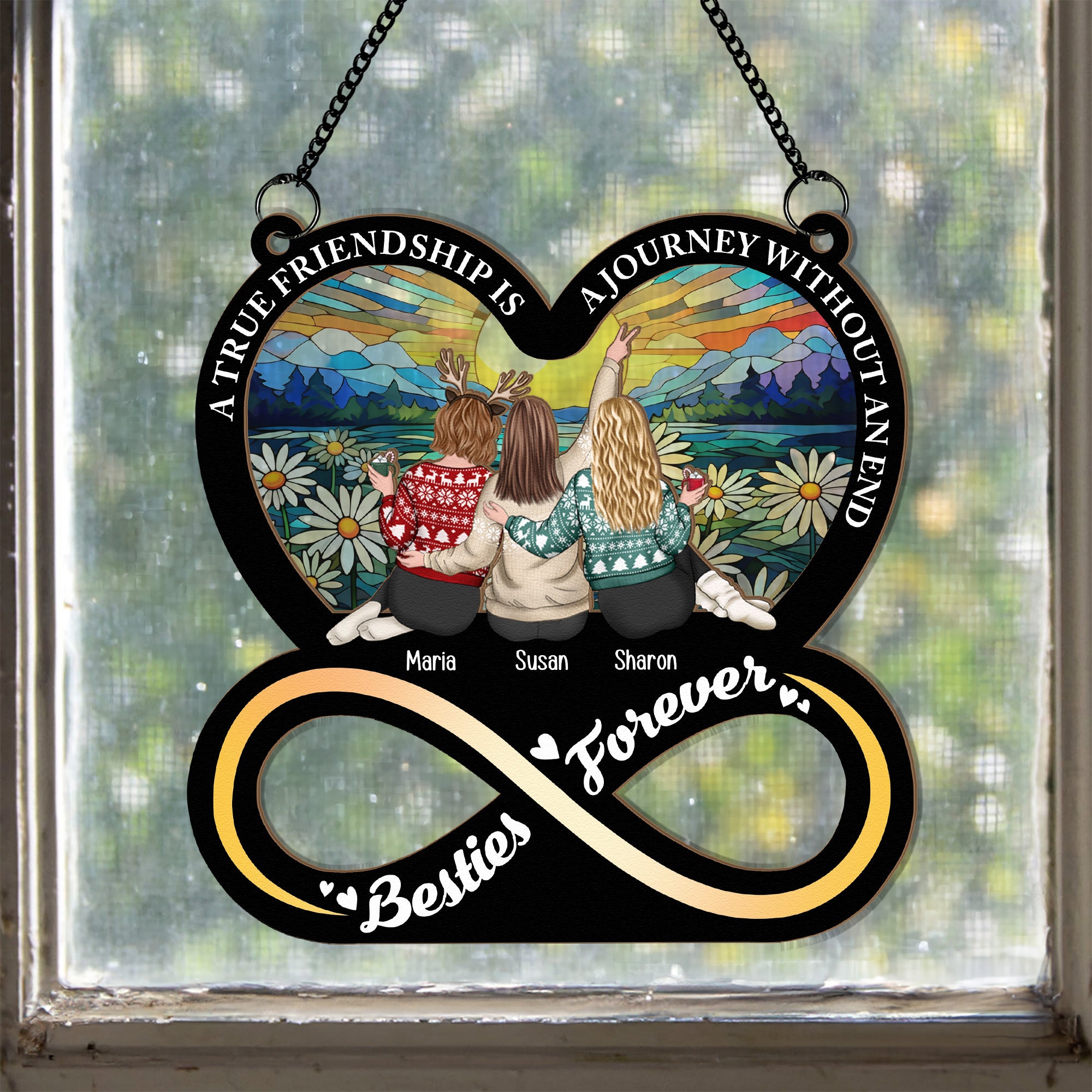 A True Friendship Is A Journey - Personalized Window Hanging Suncatcher Ornament