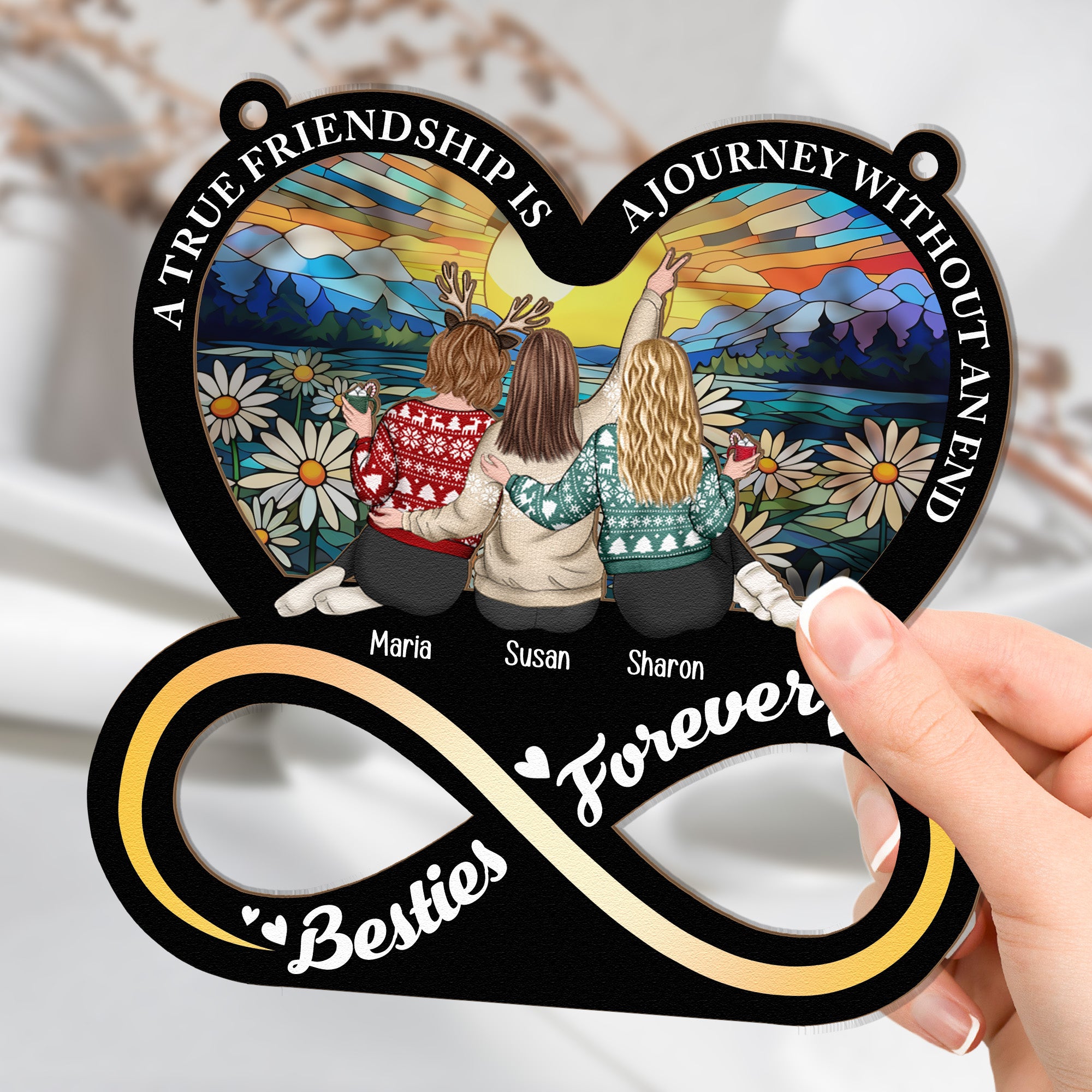 A True Friendship Is A Journey - Personalized Window Hanging Suncatcher Ornament