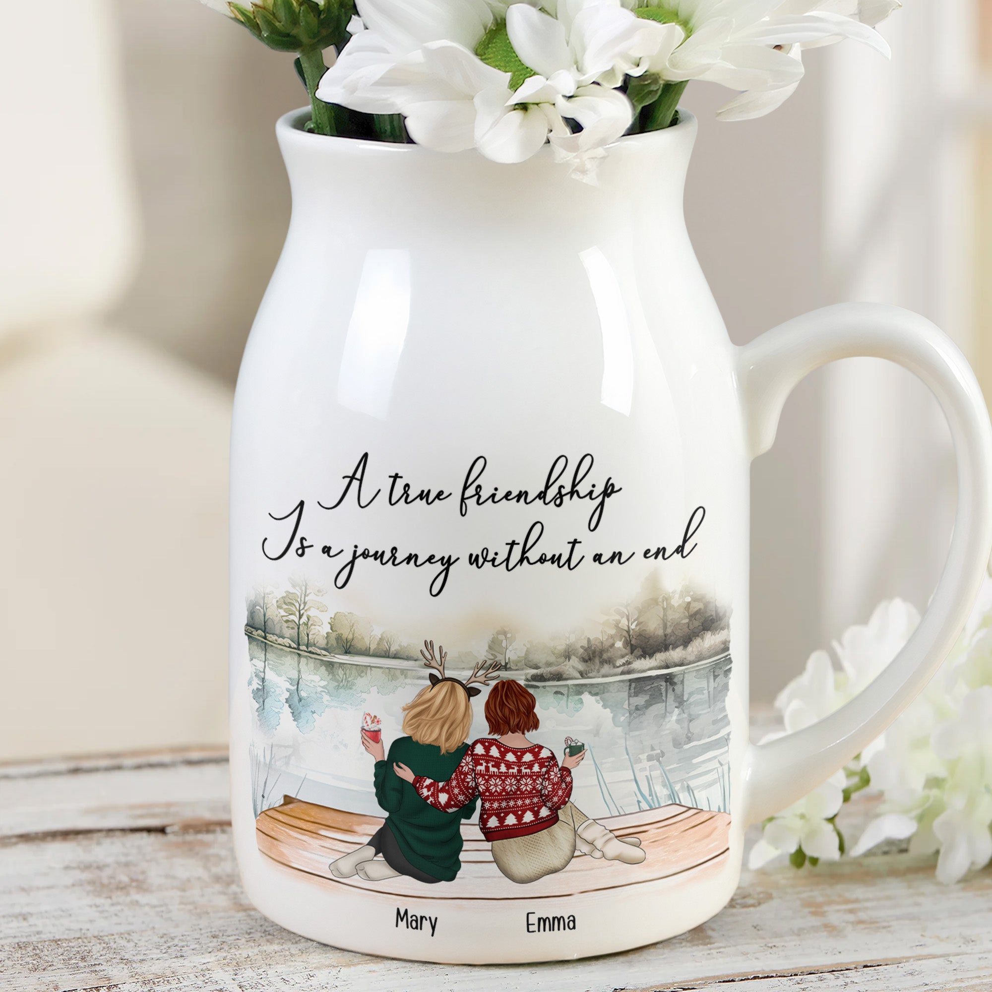 A True Friendship Is A Journey Without An End - Personalized Ceramic Flower Vase