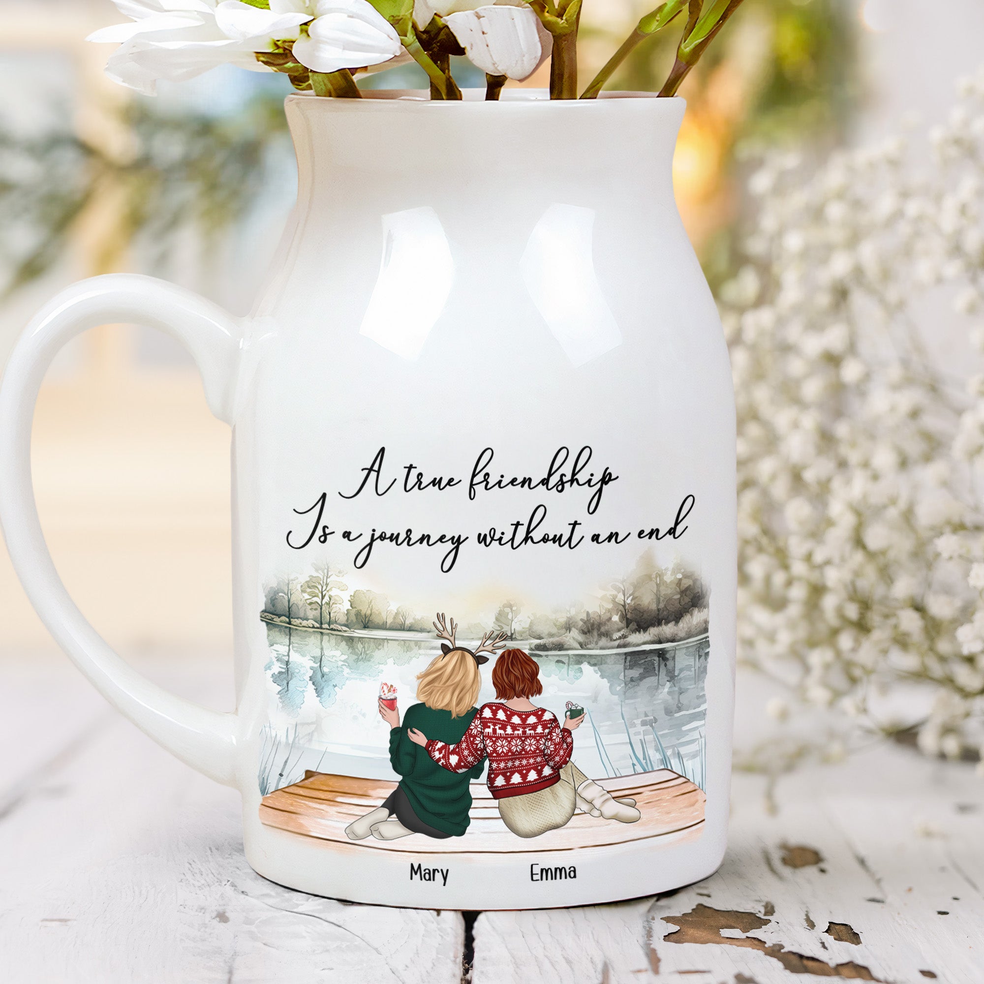 A True Friendship Is A Journey Without An End - Personalized Ceramic Flower Vase