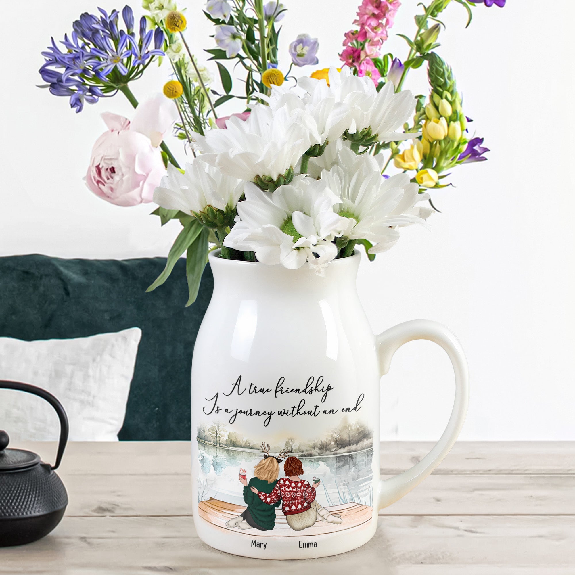 A True Friendship Is A Journey Without An End - Personalized Ceramic Flower Vase