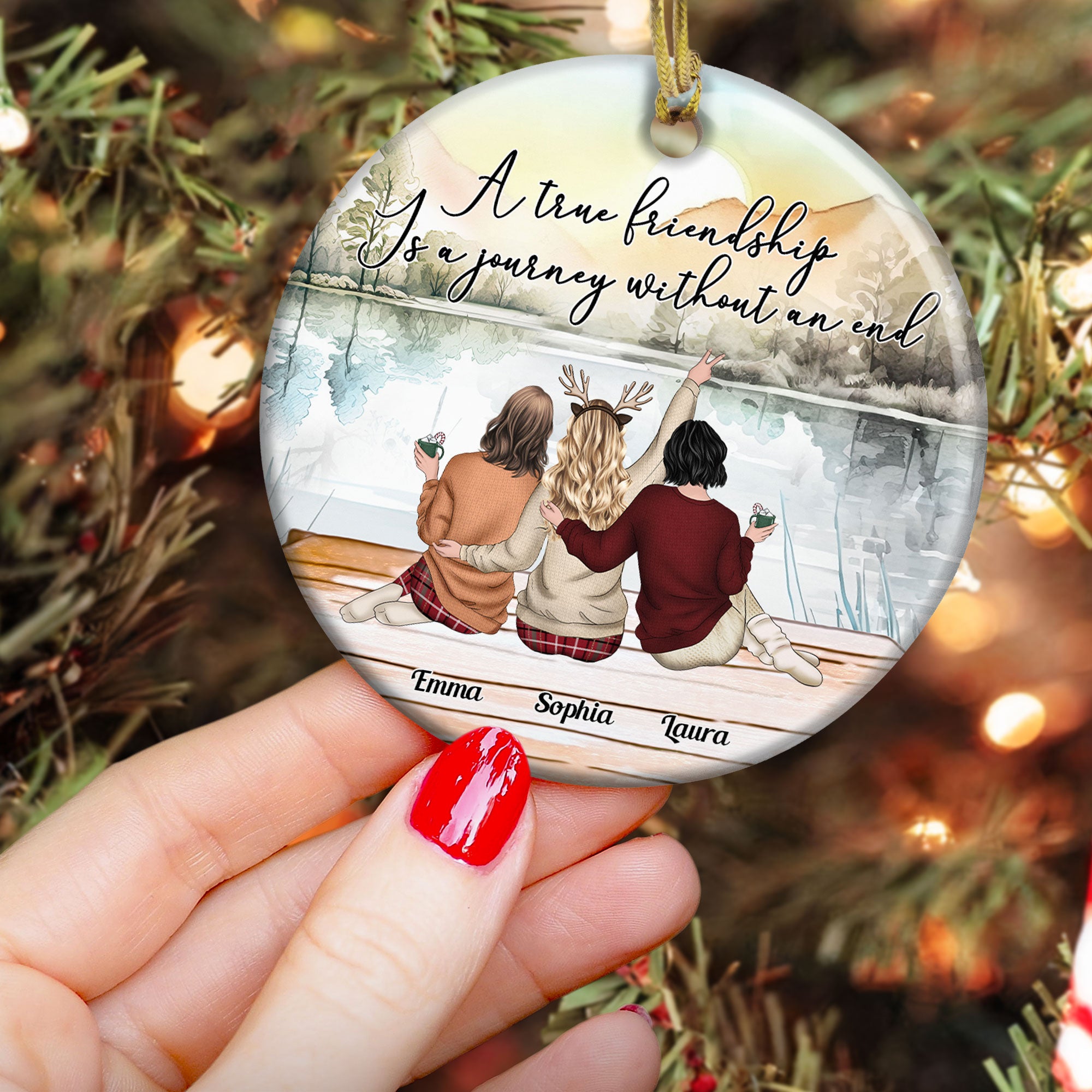 A True Friendship Is A Journey Without An End - Personalized Ceramic Ornament