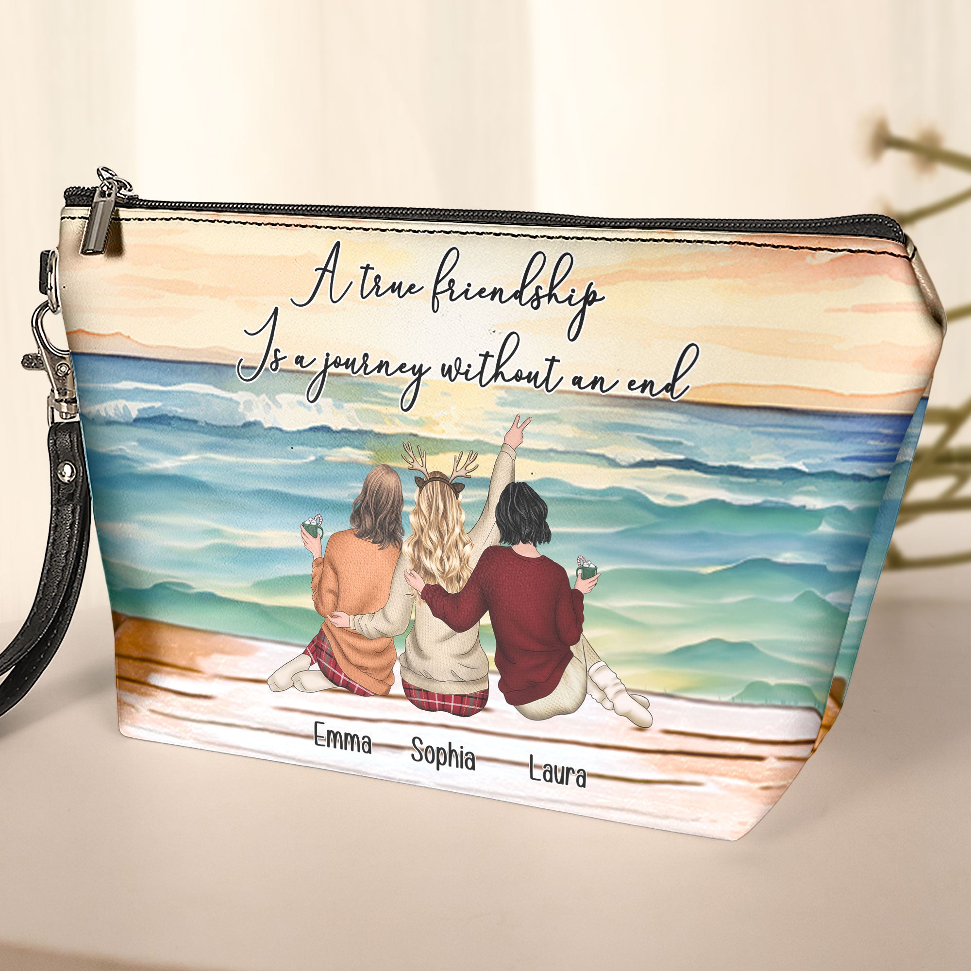 A True Friendship Is A Journey Without An End - Personalized Cosmetic Bag