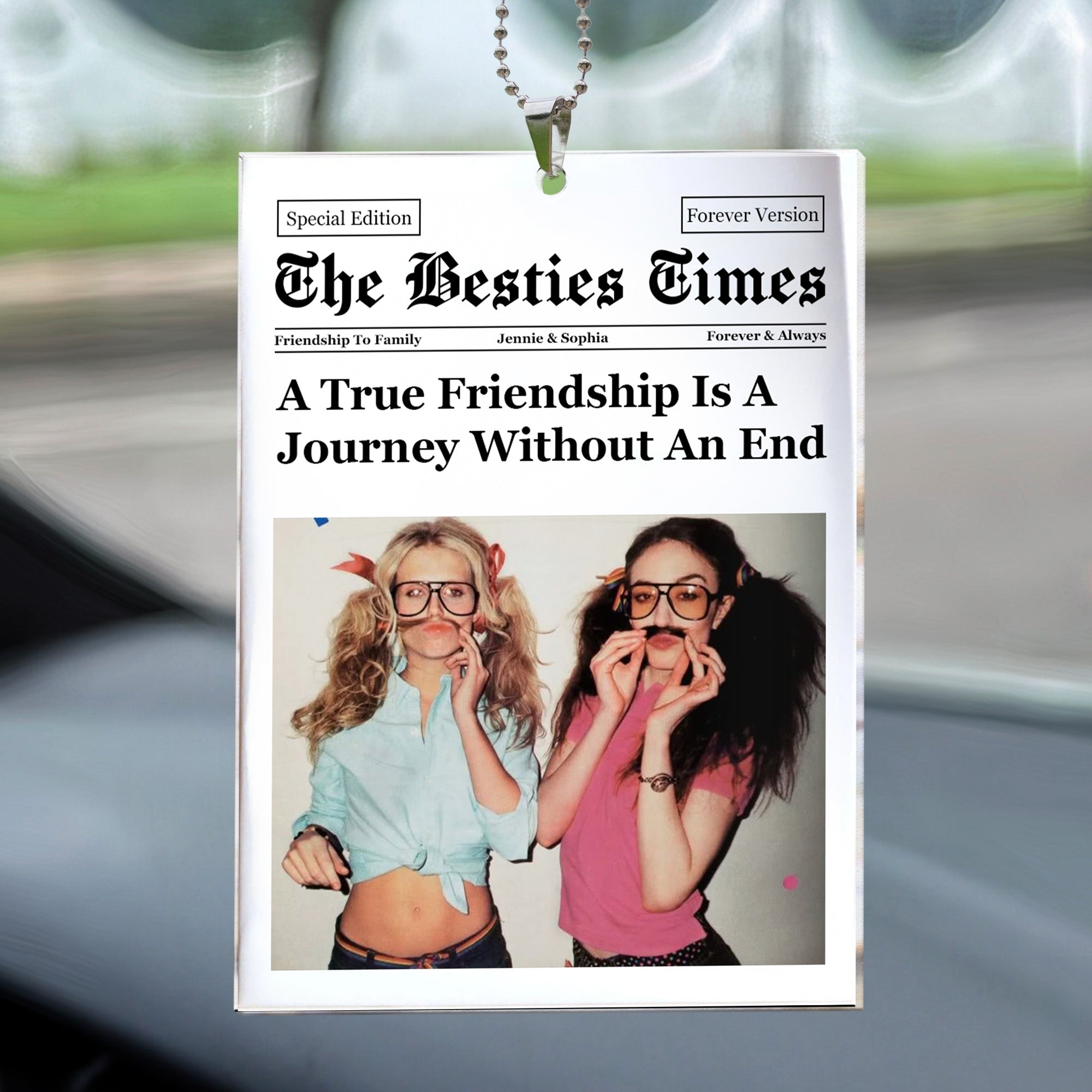 A True Friendship Is A Journey Without An End - Personalized Photo Rear View Mirror Accessory