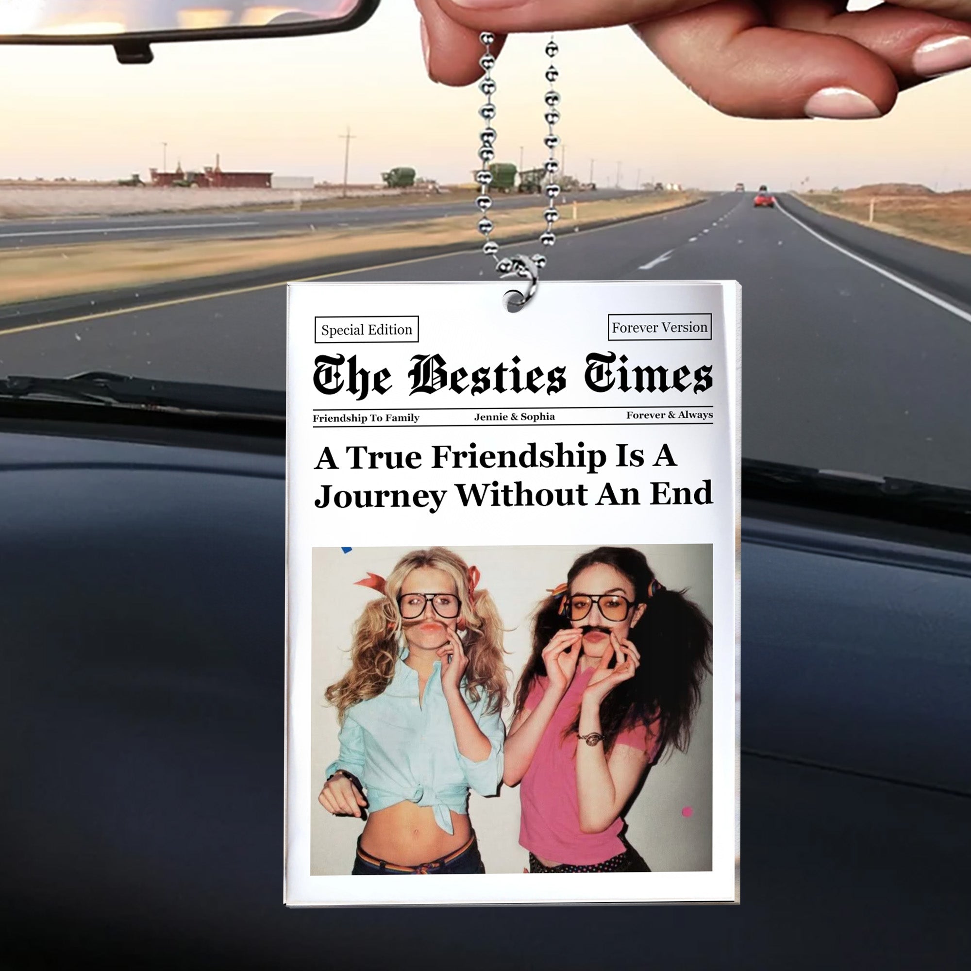 A True Friendship Is A Journey Without An End - Personalized Photo Rear View Mirror Accessory