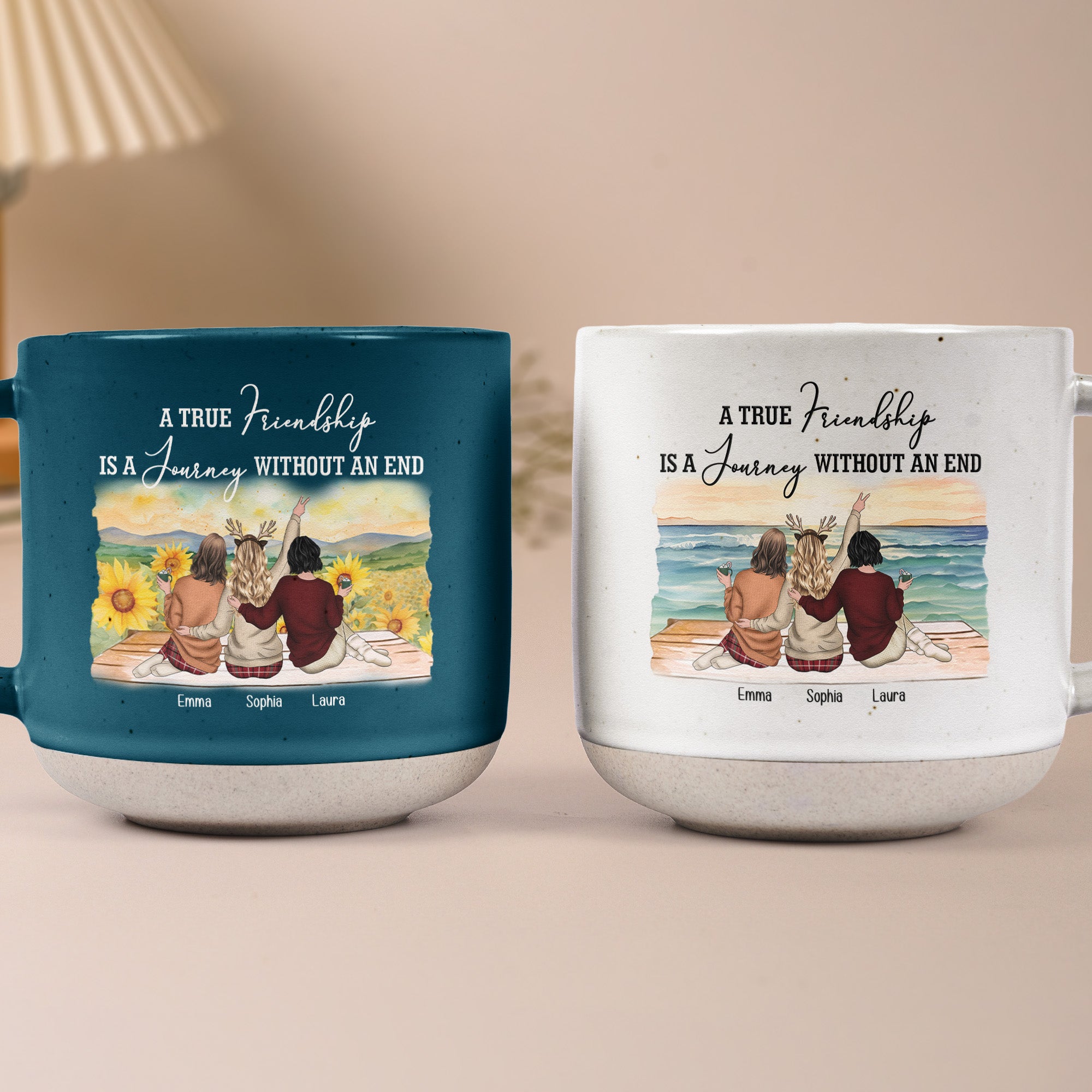 A True Friendship Is A Journey Without An End - Personalized Pottery Mug