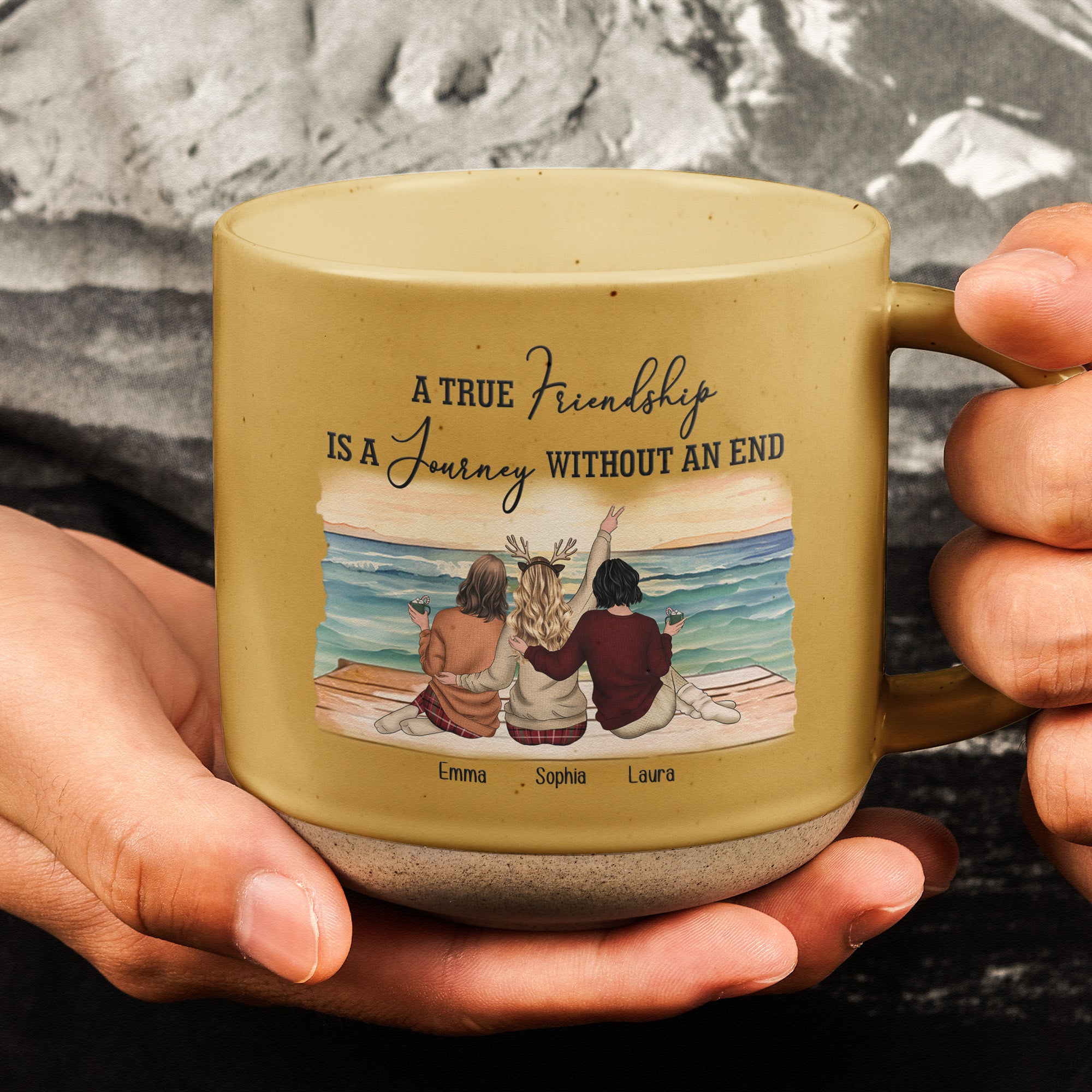 A True Friendship Is A Journey Without An End - Personalized Pottery Mug